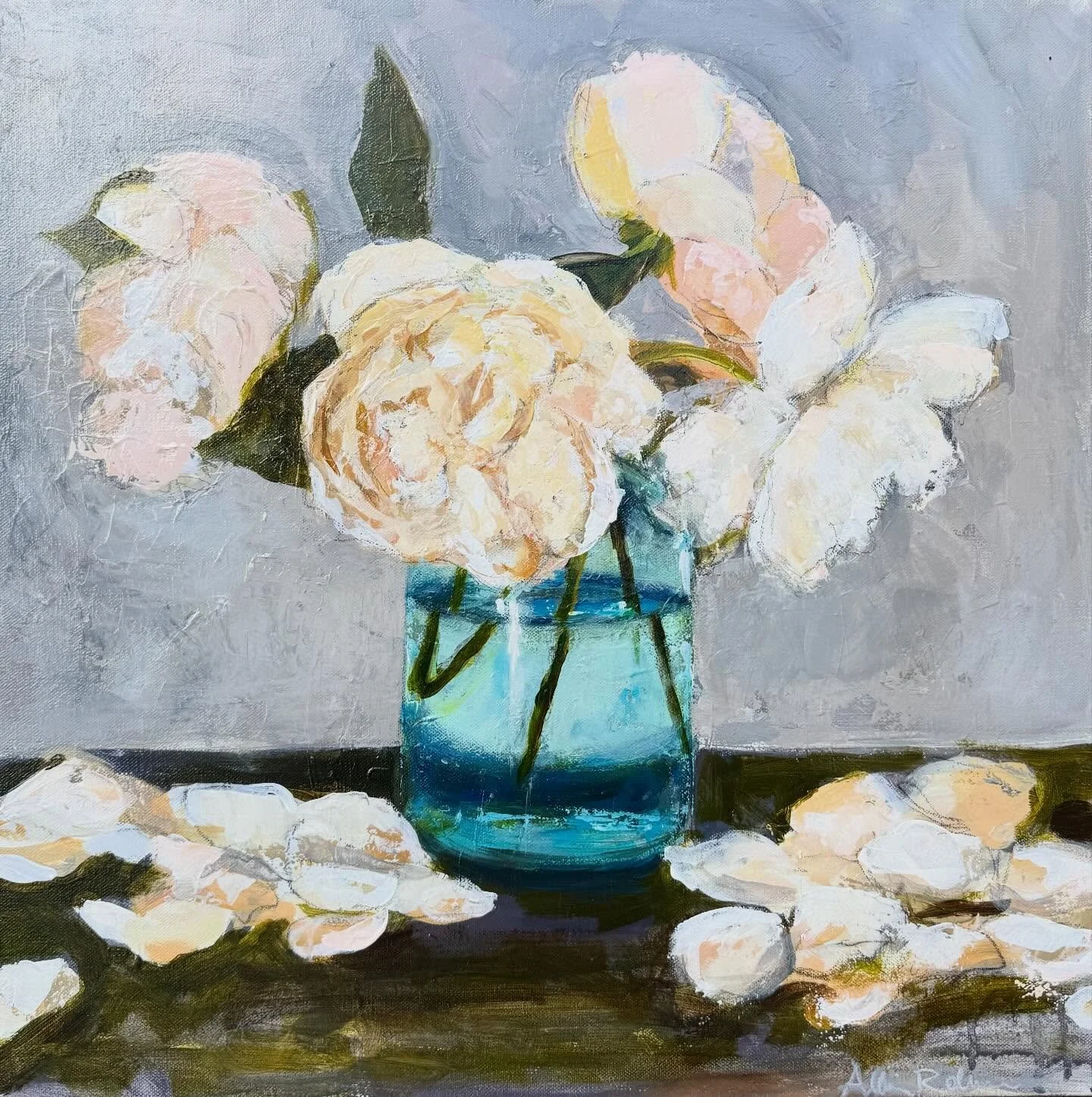 Softly, 20x20 acrylic and mixed media on canvas @wildoatsbillygoats
