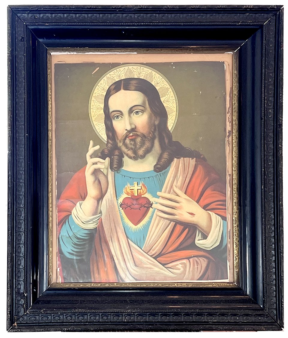 19th century lithograph portrait of Jesus with the Sacred Heart