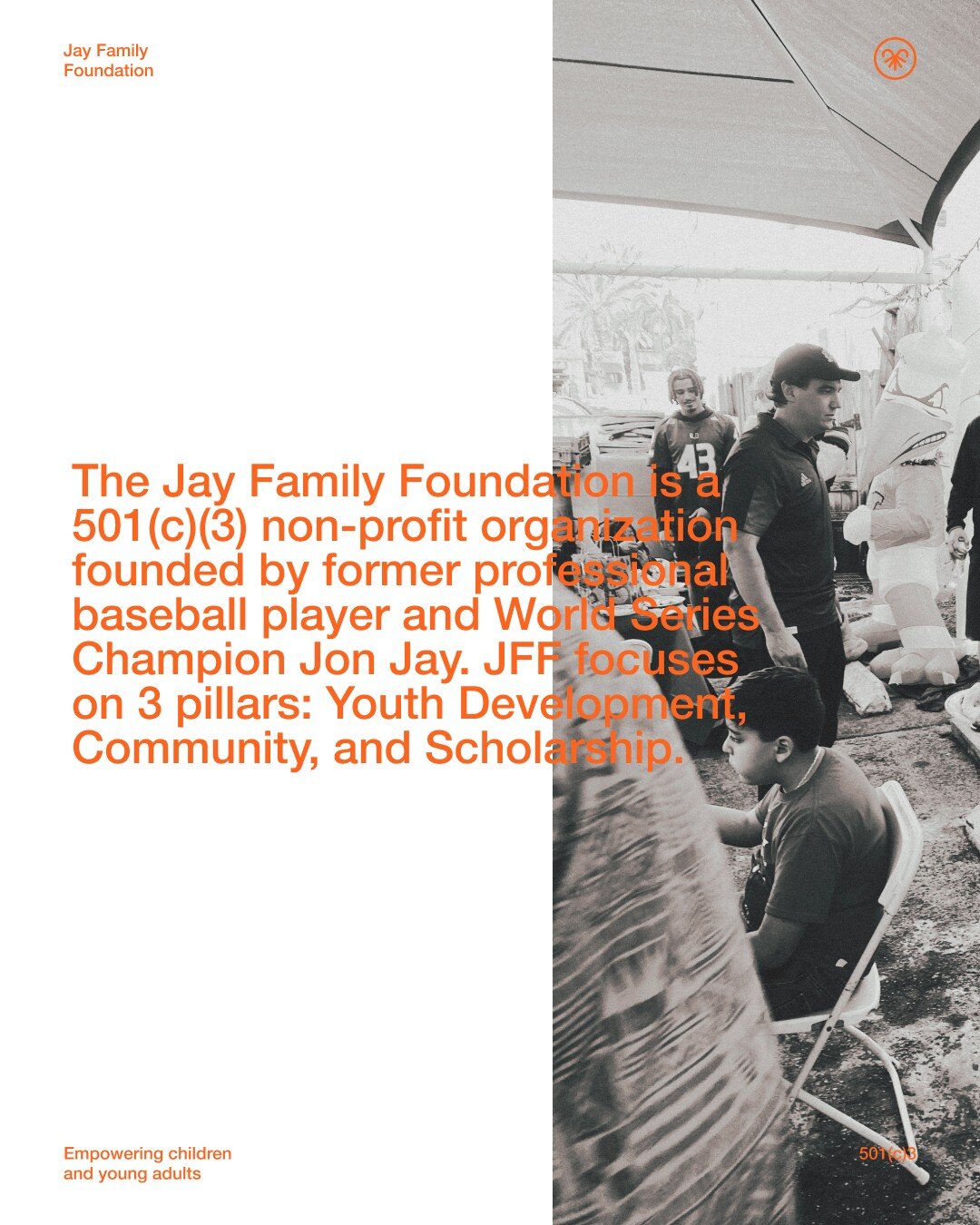 The Jay Family Foundation is a 501(c)(3) non-profit organization founded by former professional baseball player and World Series Champion Jon Jay. JFF focuses on 3 pillars: Youth Development, Community, and Scholarship.

See more at jayfamilyfoundati