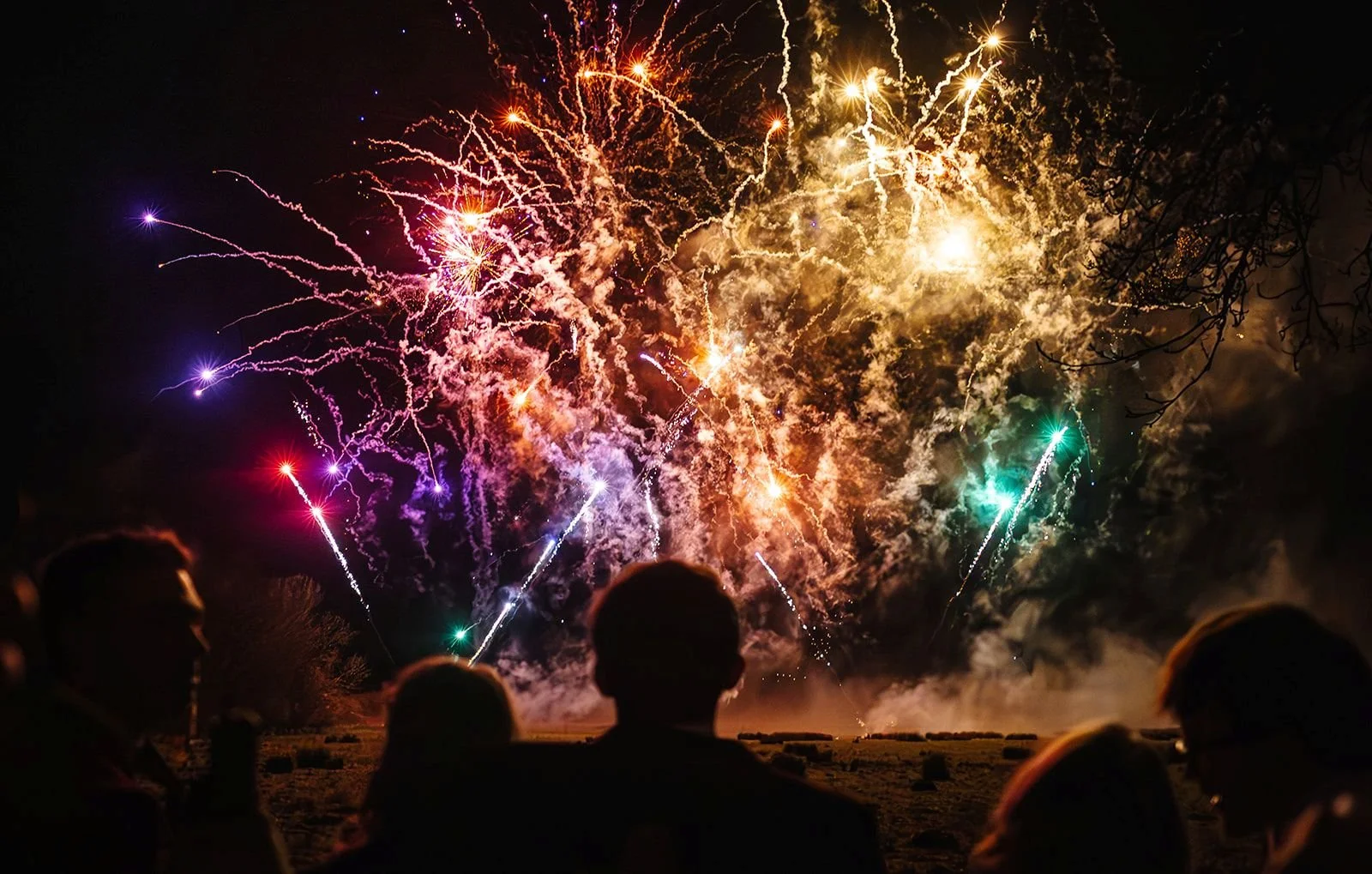 winter wedding firework display