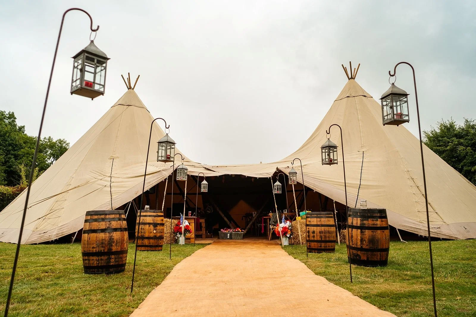 two hat tipi wedding at home