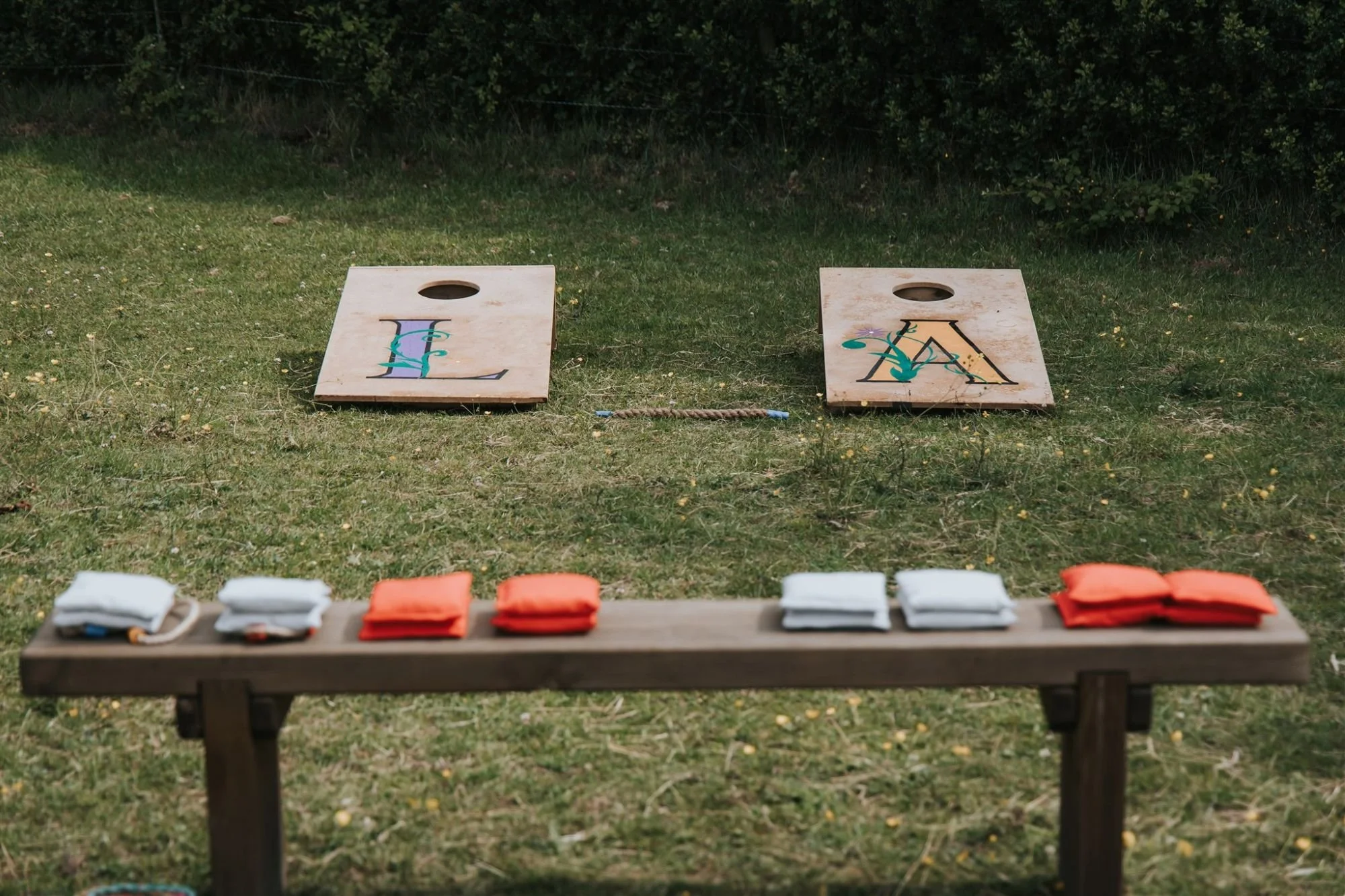 Cornhole with bride and grooms initials