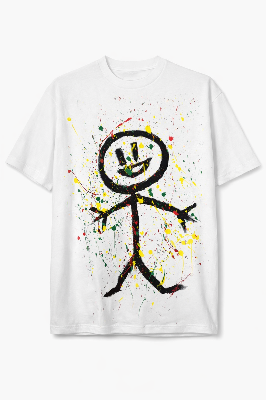 Hand-Painted Stick Figure Splatter T-Shirt