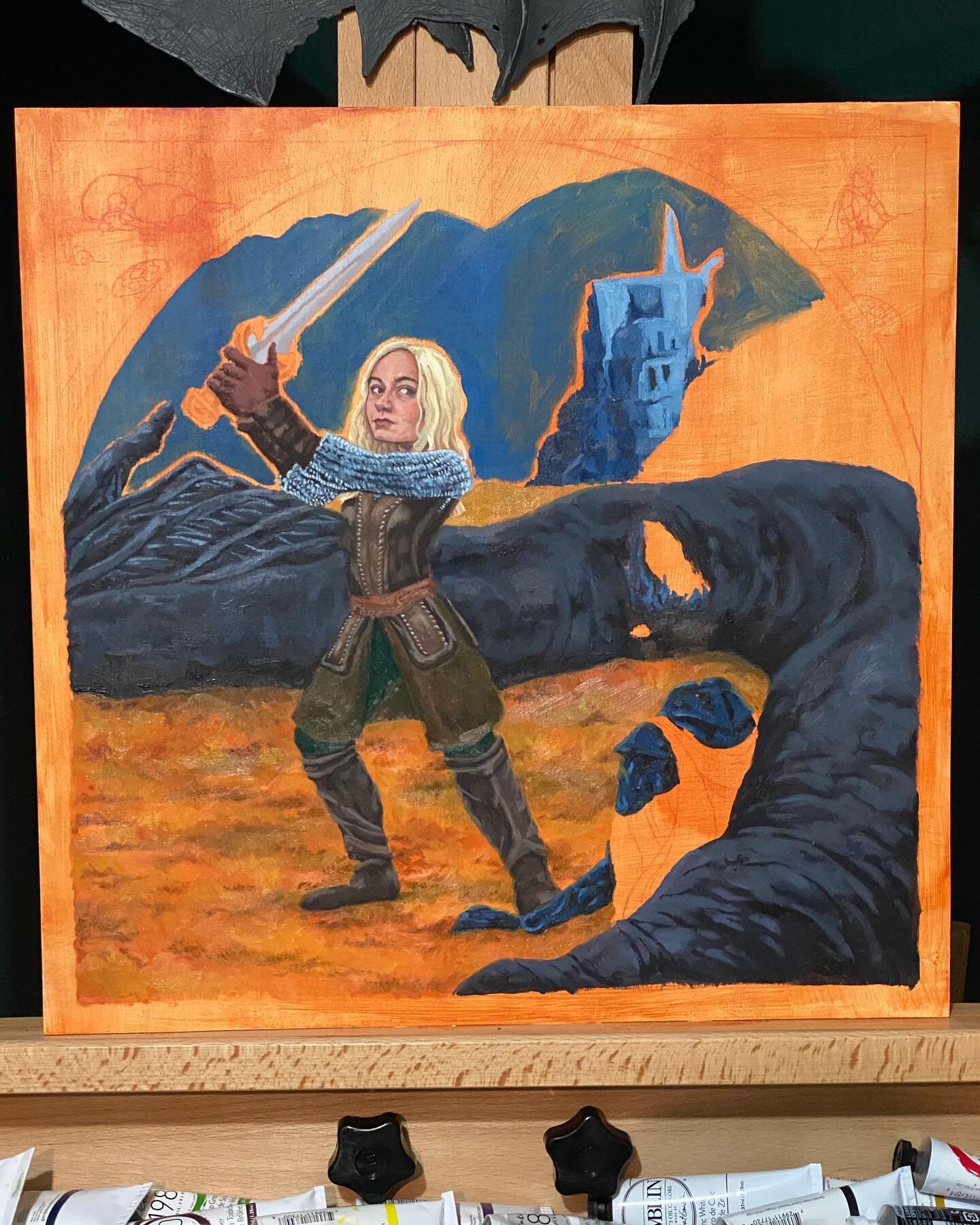 Been struggling with motivation and inspiration so we&rsquo;ll just keep plugging along 
.
.
.
#artistsoninstagram #artistsofinstagram #traditionalartwork #traditionaloilpainting #oilpainting #wip #progress #eowyn #lotr #lordoftherings #witchking #fa