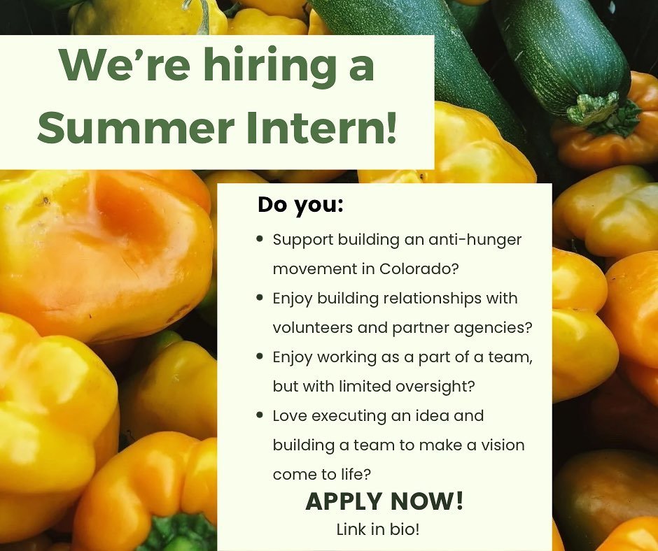 Longmont Food Rescue is hiring a 2024 Summer Intern to coordinate volunteers and communications!

Please review the full job description prior to filling out an application. Link is in our bio. This is a part time, paid position, from June 1 - Septem