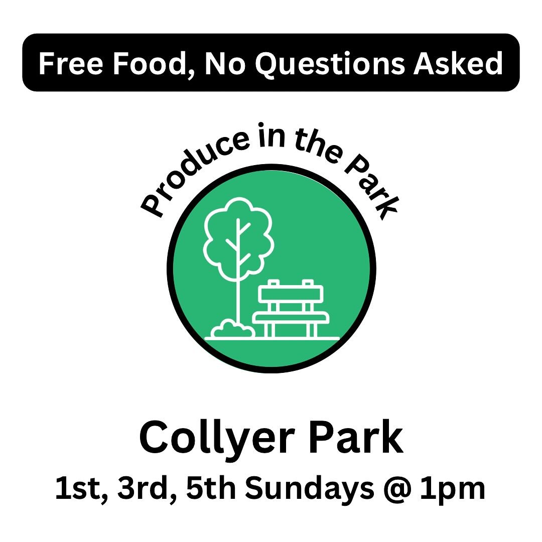 💚Fresh air &amp; free food! See you Sunday at the park! 🥬🫐🫑🍊

Free walk-up food distribution on the odd (1st, 3rd, &amp; 5th) Sundays of each month! No forms to fill out or questions asked. Food is a variety of fresh fruit, vegetables, prepared 