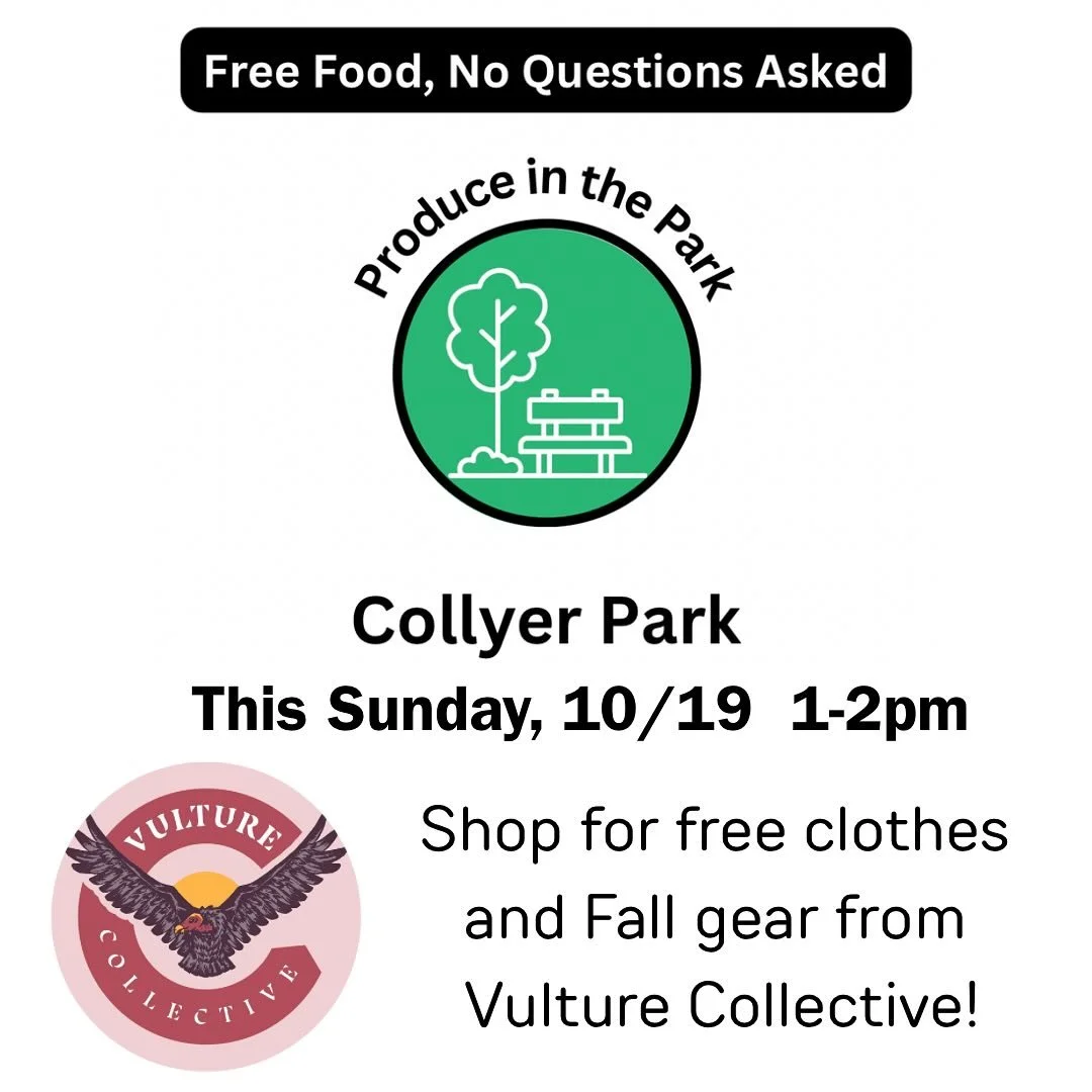 Our friends from @vulturecollective will be joining us again at this Sunday&rsquo;s distribution to offer FREE clothes and Fall gear!

Vulture Collective&rsquo;a mission is to reduce textile waste by extending the life of the most sustainable clothes