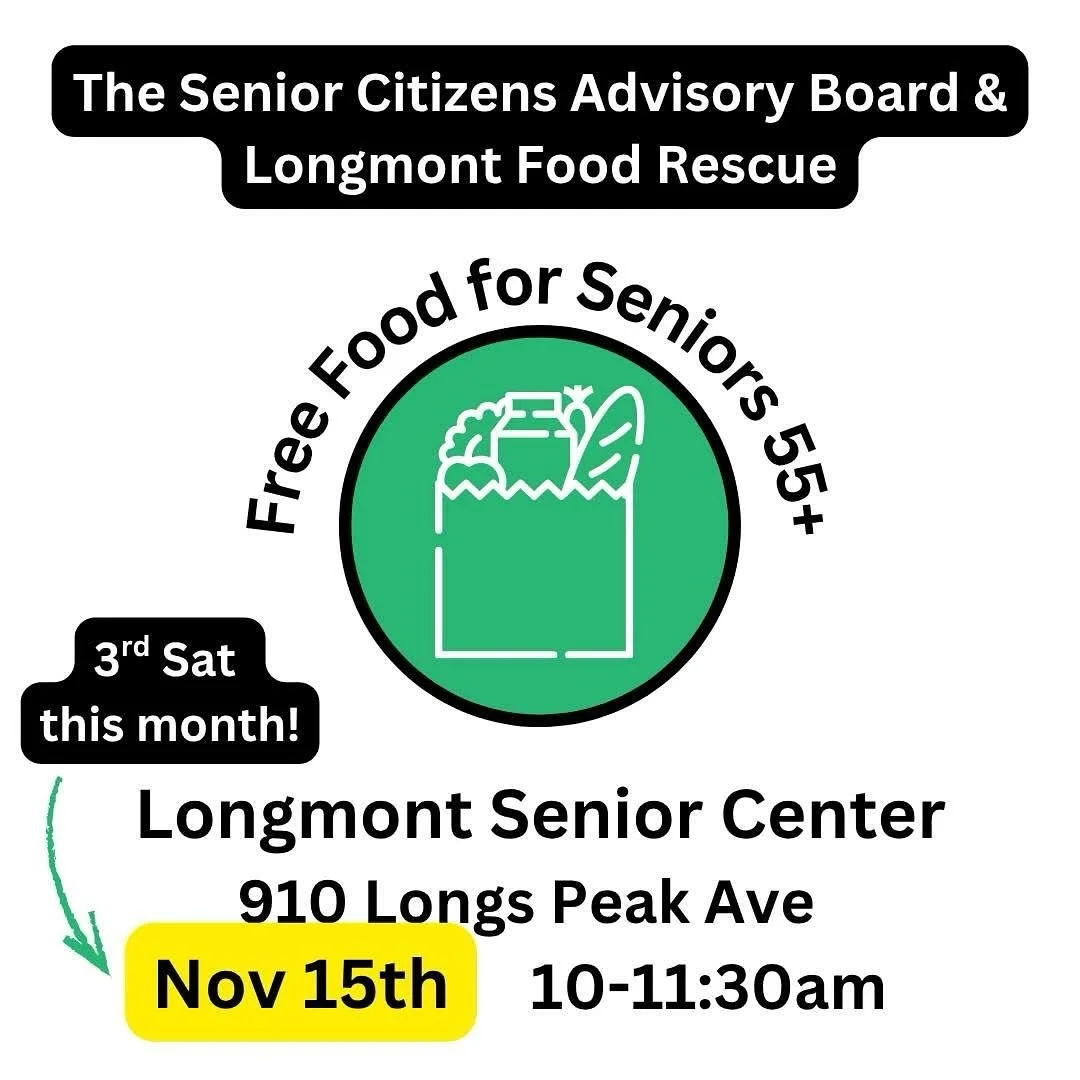 Please note that our Longmont Senior Center distribution will be one week later this month, on 11/15. 

Longmont&rsquo;s Native American Heritage Month Celebration will be held at the Senior Center this Saturday, 11/8.

The distribution will return t