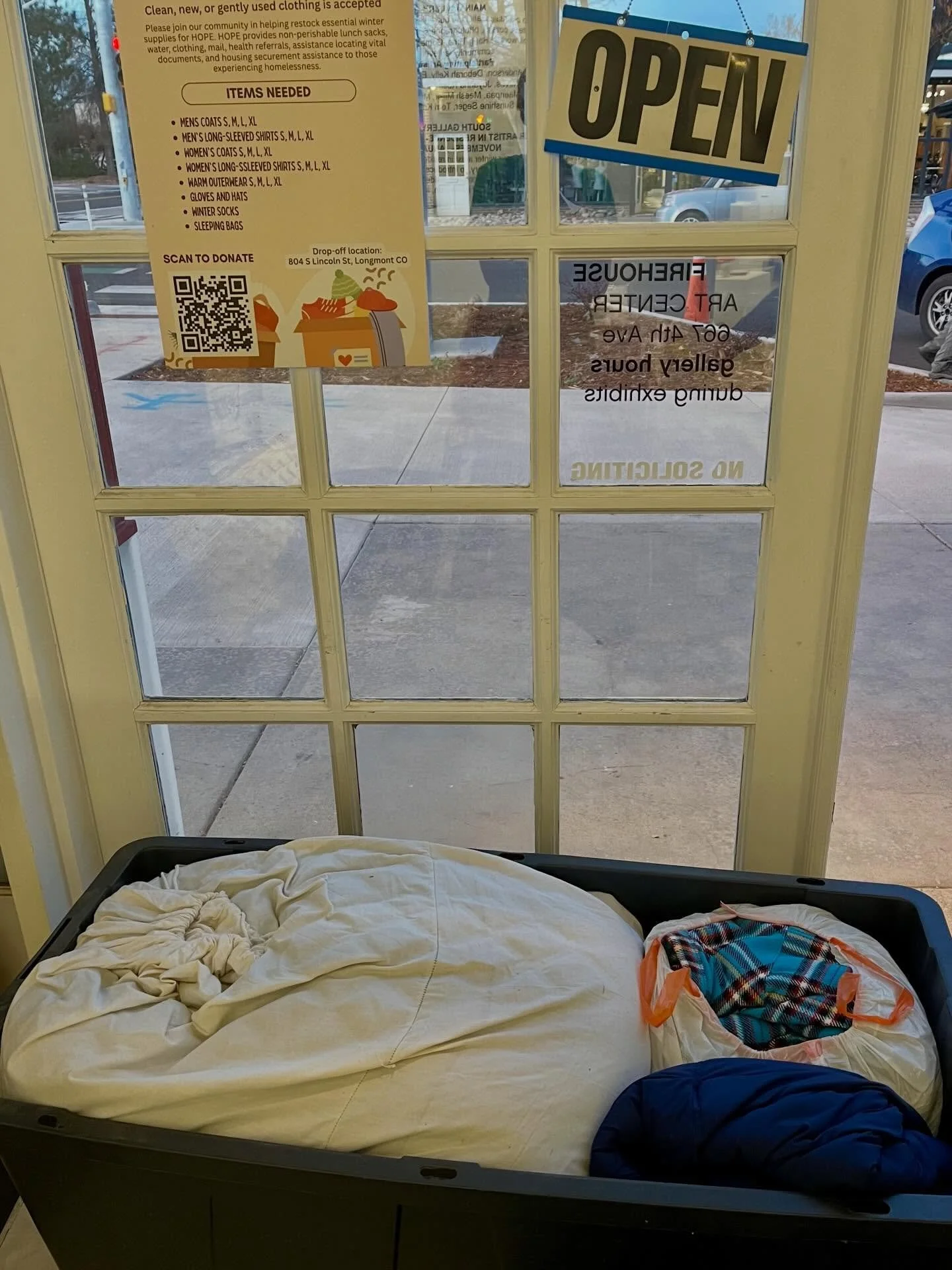 Last chance to donate to the winter clothing drive for @hopelongmont! We&rsquo;ll be collecting donation through this Sunday, 12/14.

You can drop off donations at Firehouse Art Center (667 4th Ave) 12-5pm, at HOPE&rsquo;s Main Office (804 S Lincoln)