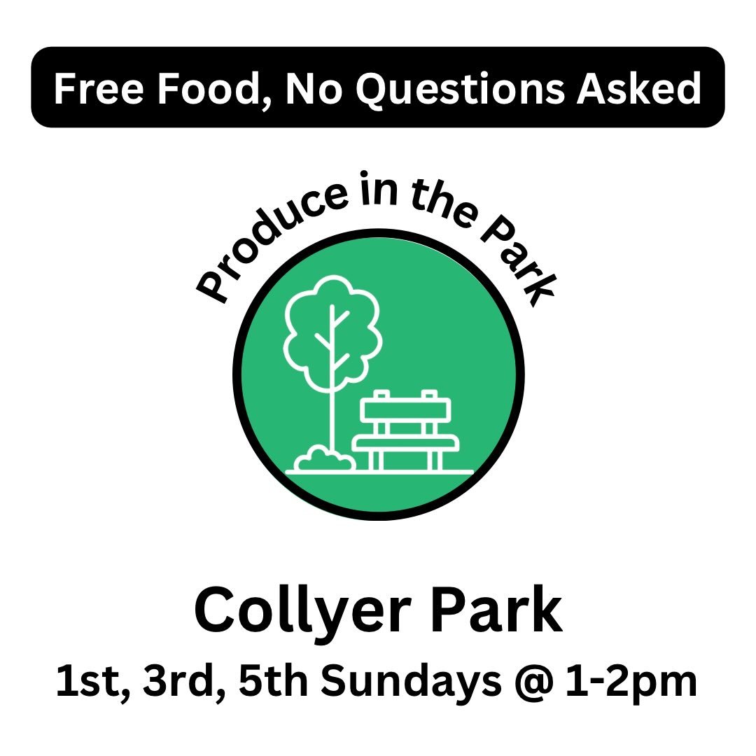 See you at the park! 💚

Free walk-up food distribution, 1-2pm on the odd (1st, 3rd, &amp; 5th) Sundays of each month! No forms to fill out or questions asked. Food is a variety of fresh fruit, vegetables, prepared deli foods, dairy, and bakery items