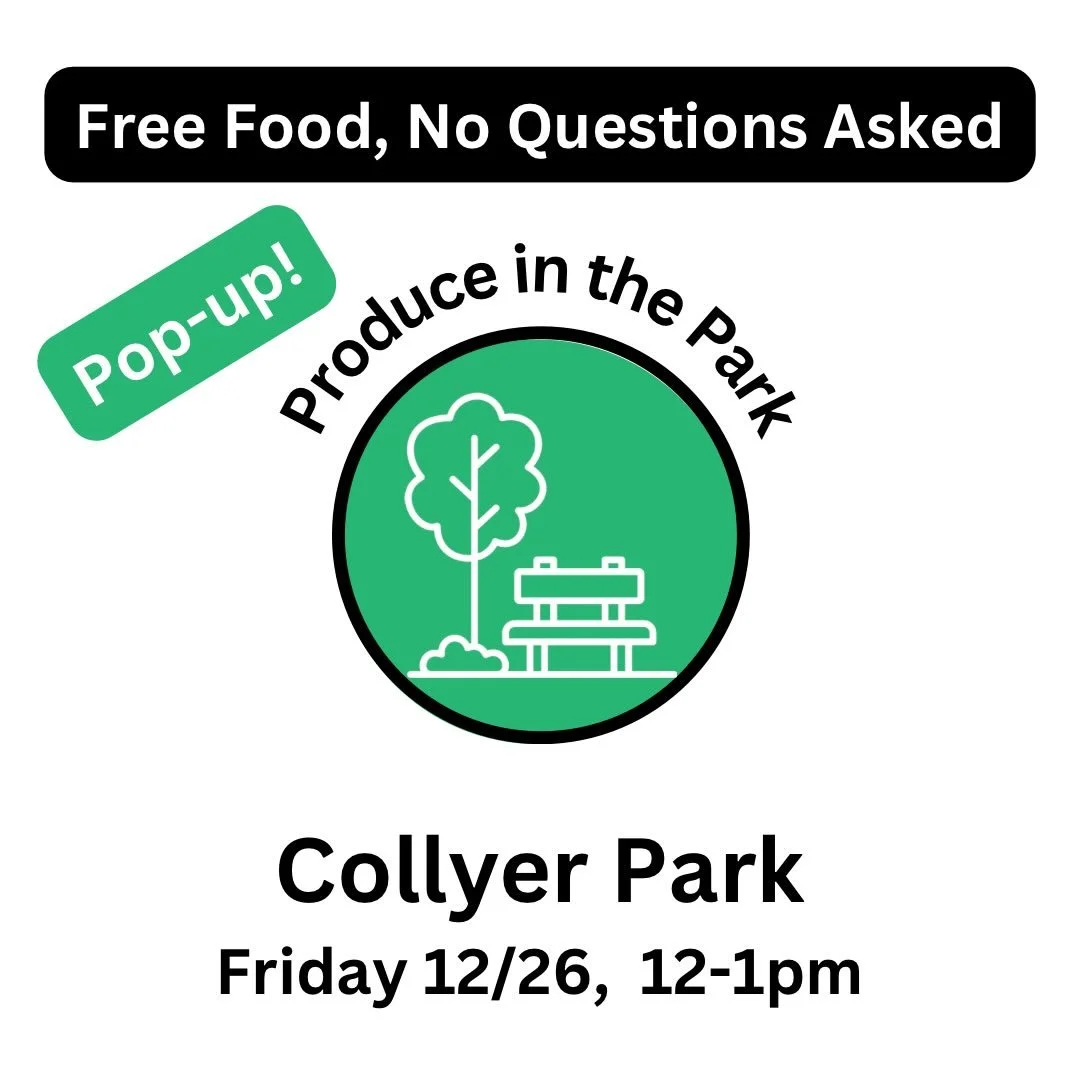 Mark your calendar for our pop-up distribution this Friday, 12/26! 🍓🥦🍎🥬🍅🫑

Free walk-up food distribution! No forms to fill out or questions asked. Food is a variety of fresh fruit, vegetables, prepared deli foods, dairy, and bakery items, depe