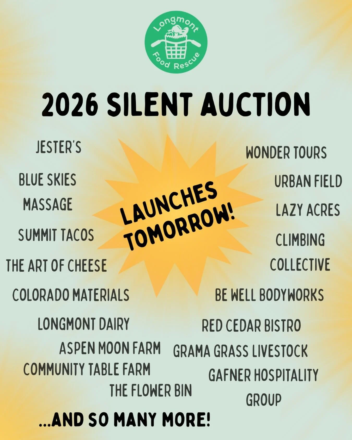 🏁Are you ready? Our silent auction launches tomorrow! 

We&rsquo;re honored to have so many incredible donors for this year&rsquo;s auction &mdash; we couldn&rsquo;t be here without them! Some of the items this year include:

🧑&zwj;🌾 Farm dinner a