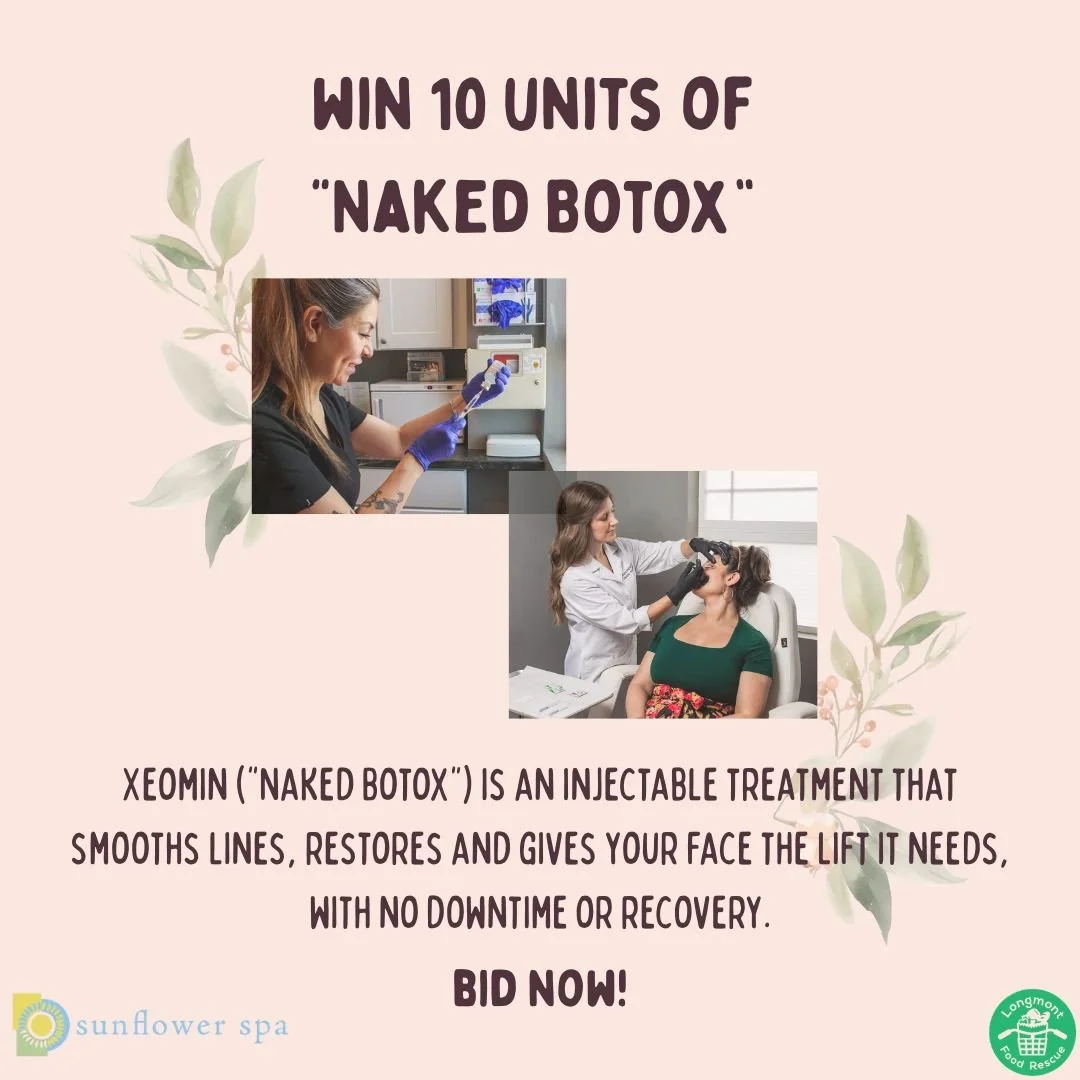 "✨Kick off your summer with refreshed and radiant skin! ✨

As part of our 2026 silent auction, you could win 10 units of ""naked botox"" from Sunflower Spa. 

Bid now for your chance to get this amazing treatment package at a