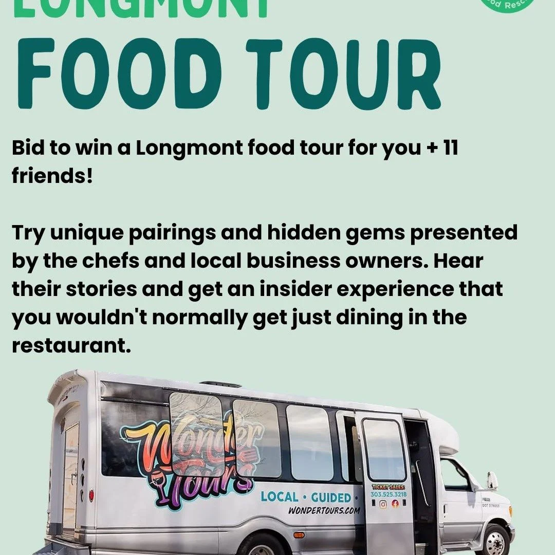 "Looking for a fun way to surprise Mom this Mother's Day? Bid to win a private food tour of Longmont! 🚌🍝

The team at @Wonder_Tours_US has generously donated a guided food tour to this year's silent auction. You + 11 of your friends will have 