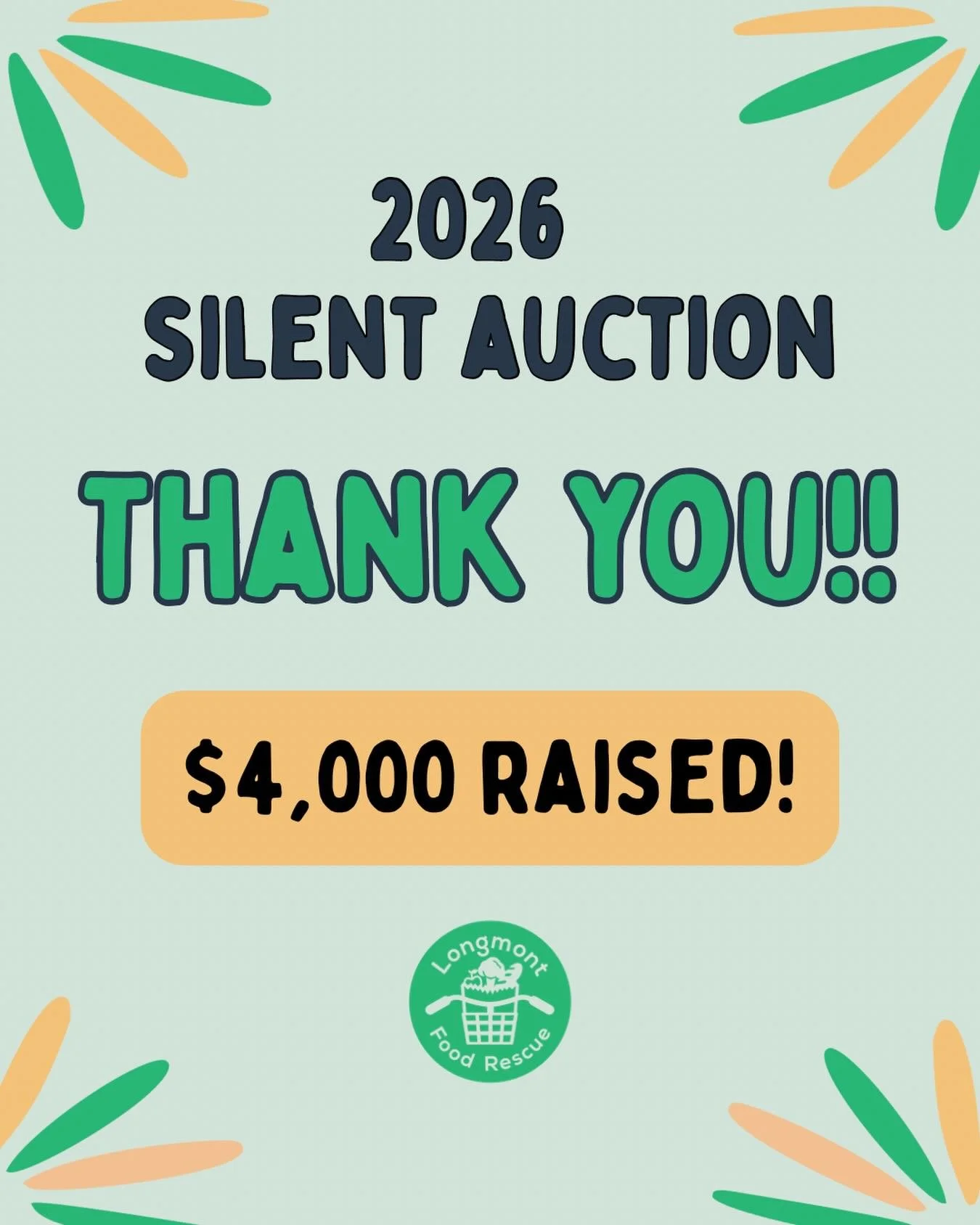 We want to give a massive THANK YOU to everyone who participated in our 2026 silent auction! With your bids and donations, we raised almost $4,000 to support food rescue and free grocery programs in Longmont. 

We&rsquo;re so grateful for the support