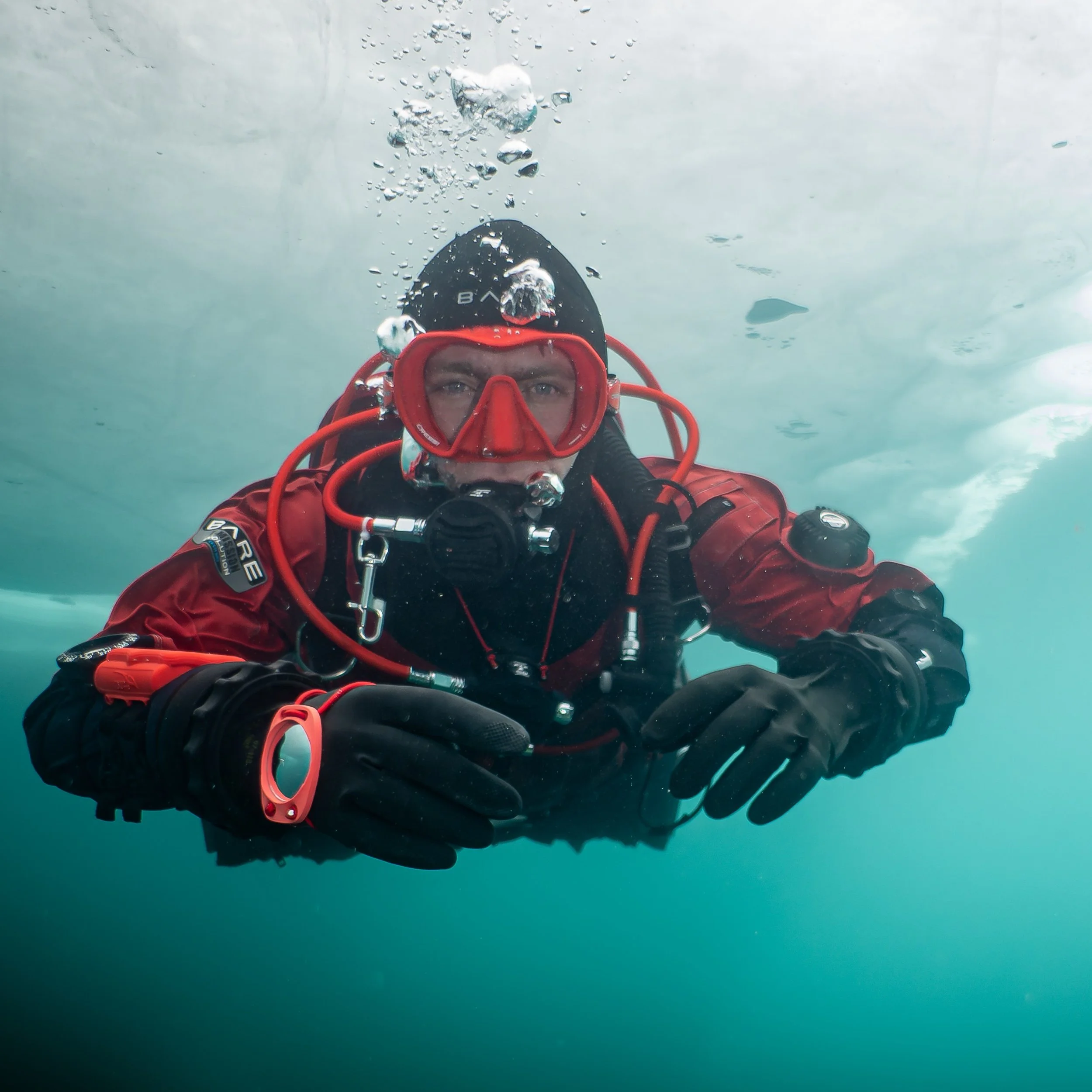 Dave Taylor scuba diving under ice in Alberta
