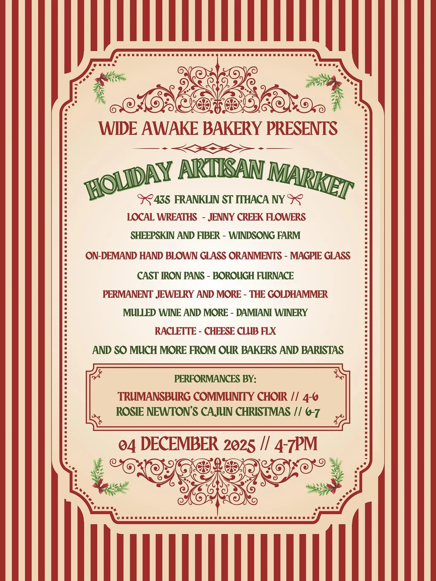 ✨On December 4th, join us at Franklin Market for our FIRST ever Holiday Artisan Market, 4-7pm!✨❄️ 

We&rsquo;ll have amazing local vendors for your holiday shopping, joyful holiday tunes, and piping hot Raclette to keep you warm! 🎶🛍️🎁🧀🥖