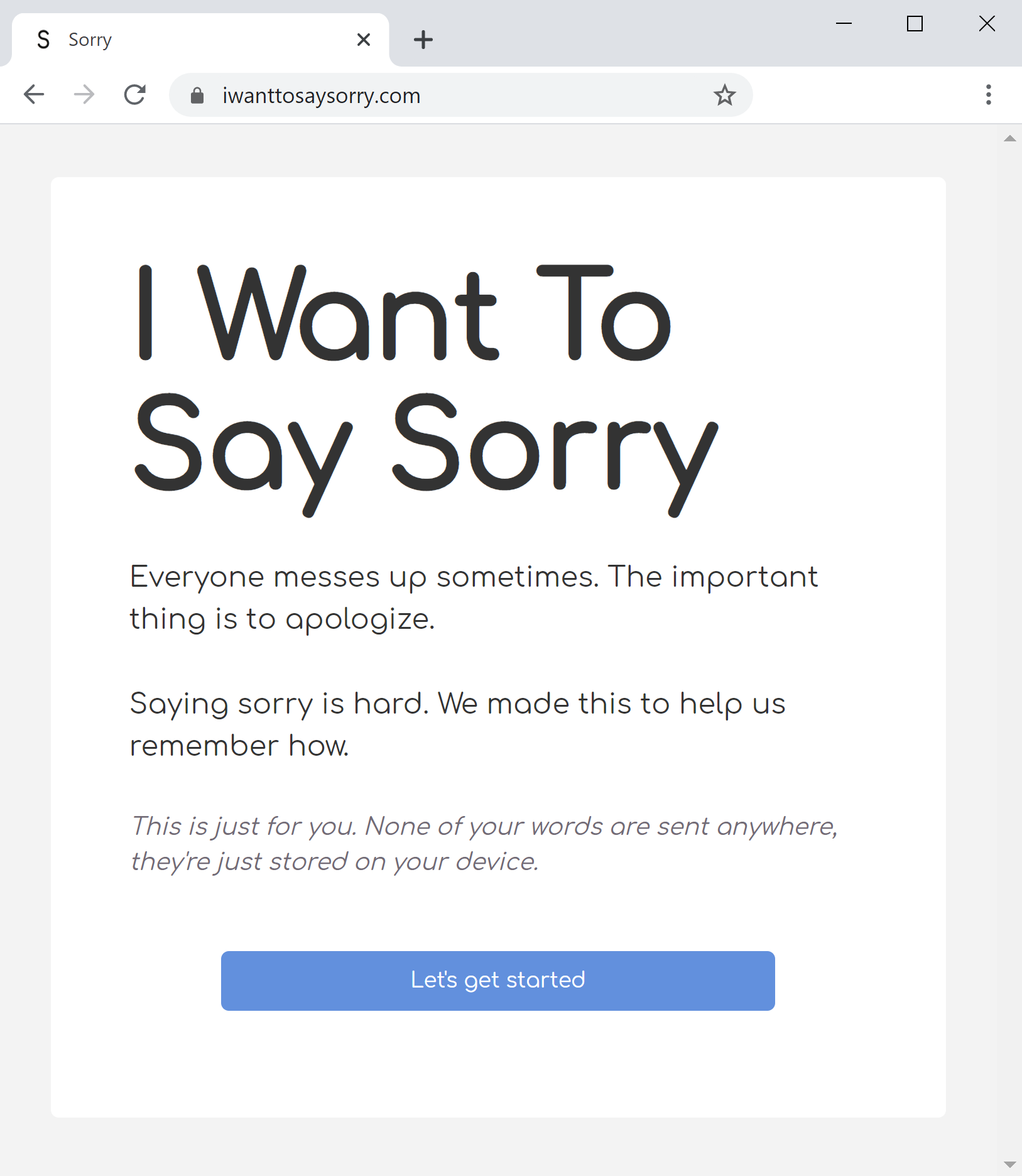 Image of the webpage I Want To Say Sorry