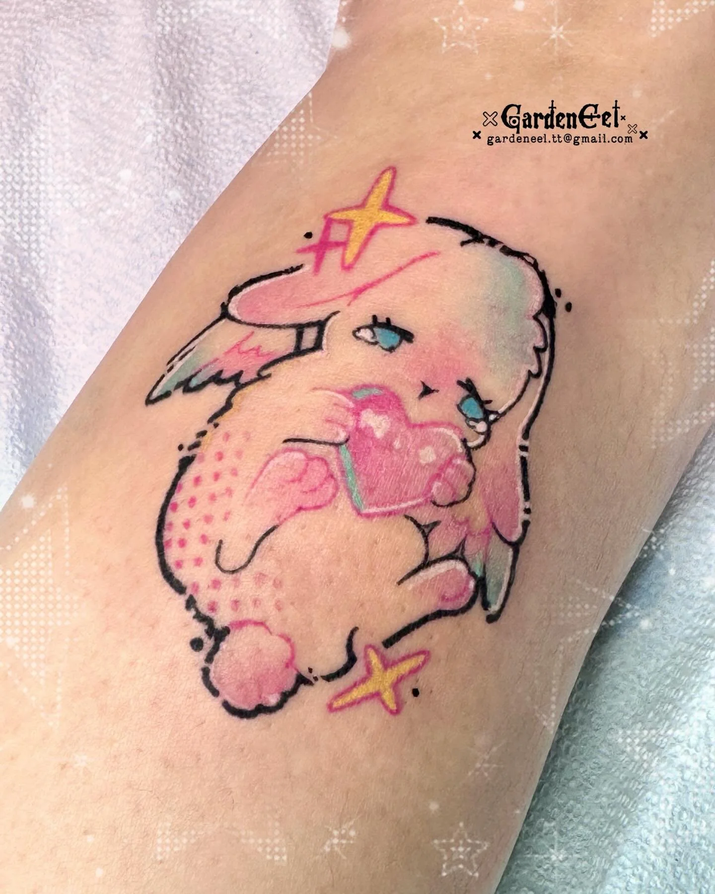 ✨ Bunny angel
Custom design ✨
Thanks for trusting💕💕
.
&middot;̩͙꒰ঌ ✞.᛭..✟..᛭.✞ ໒꒱&middot; ﾟ
.
Based in Toronto - late May-June [Open]
.
DM/Email to book✨ More available flashes in the highlight
.
.
.
#tattoo #cutetattoo #colortattoo #tattoodesign #