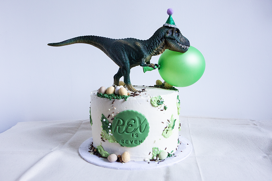 8 " T-Rex Birthday Cake with Schleich Dino Topper