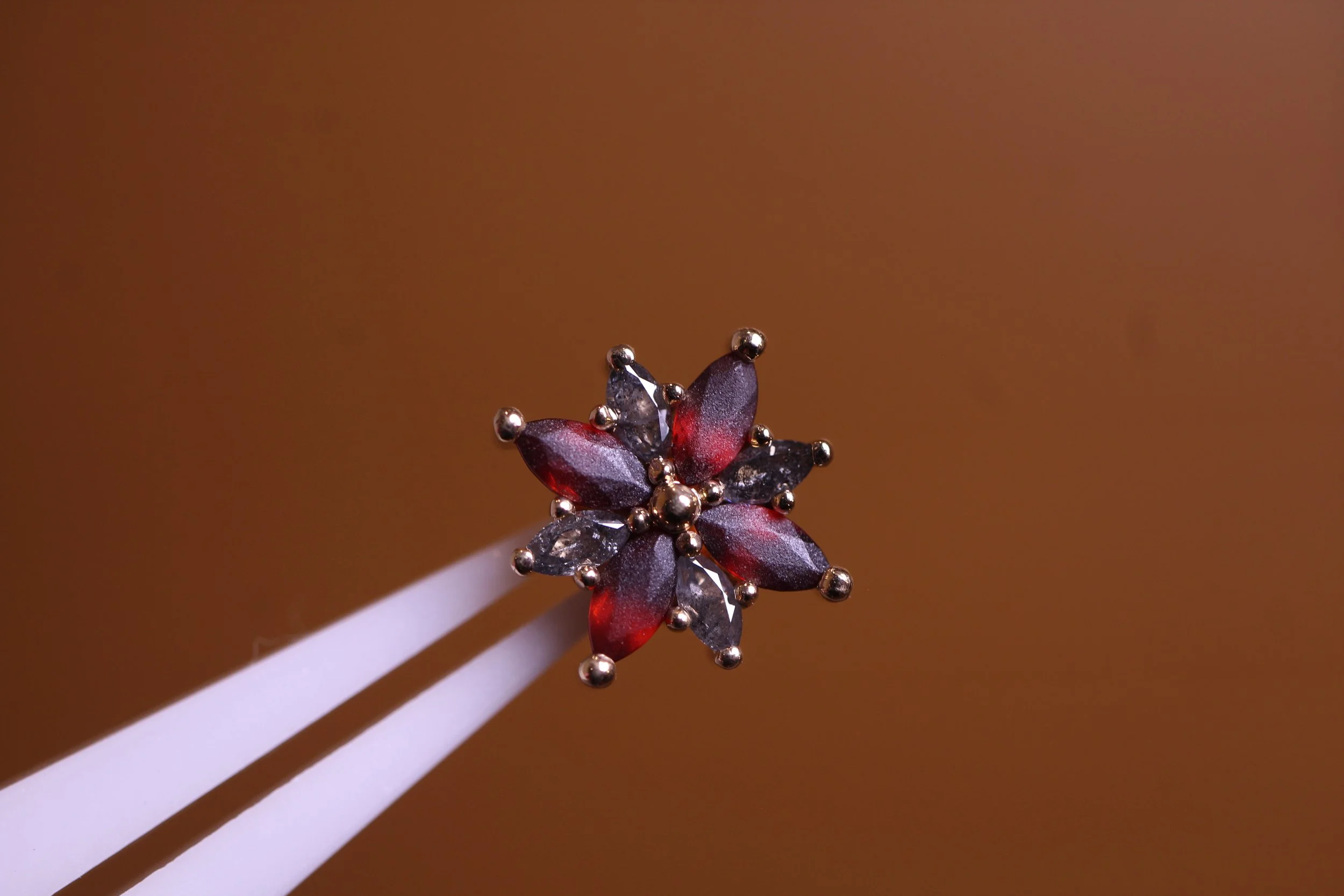 Yellow Gold BVLA "Polaris" with Sandblasted Garnet and Grey Diamonds