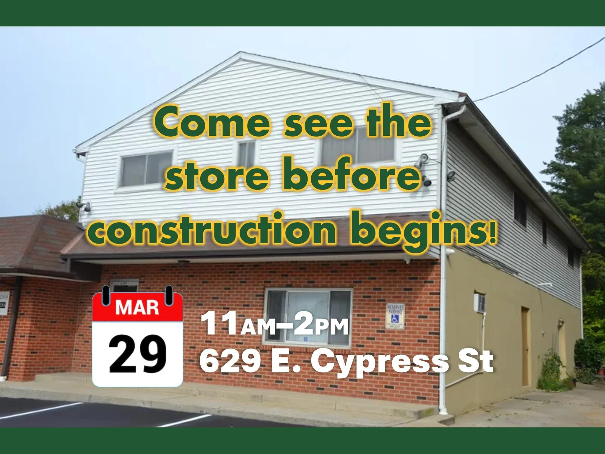 Come see our future store next weekend! 

SNEAK PEEK EVENT 👀
📆  Sunday, Mar. 29 from 11AM&ndash;2PM
📍 629 E. Cypress St, Kennett Square, PA

Before renovations begin, we&rsquo;re excited to invite you inside the space for a Sneak Peek of the futur