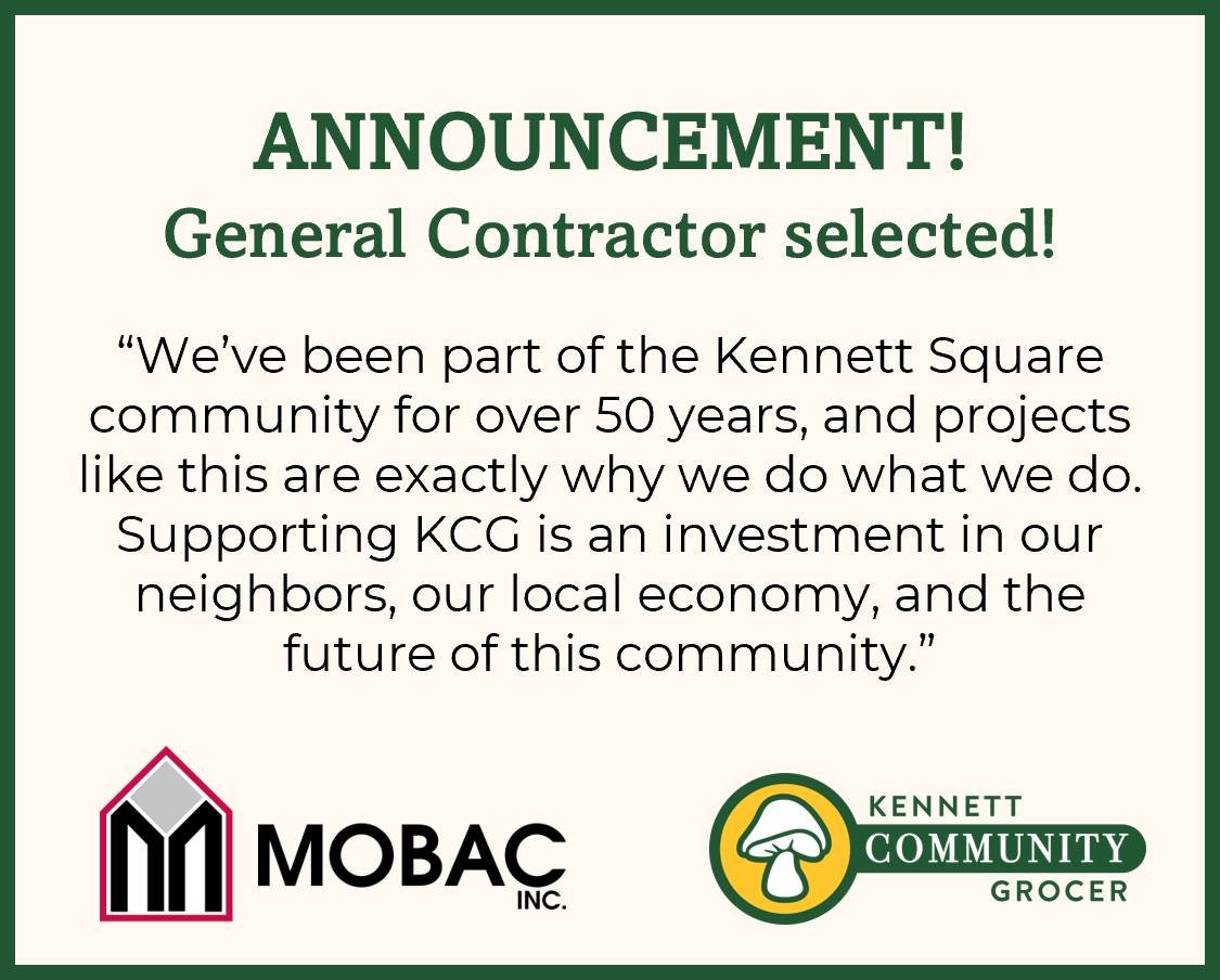 🔨 BIG NEWS: We&rsquo;re excited to share that the Board has selected MOBAC, INC. as the General Contractor for Kennett Community Grocer&rsquo;s store build-out!

A trusted Kennett Square&ndash;based company since 1973, MOBAC brings decades of experi