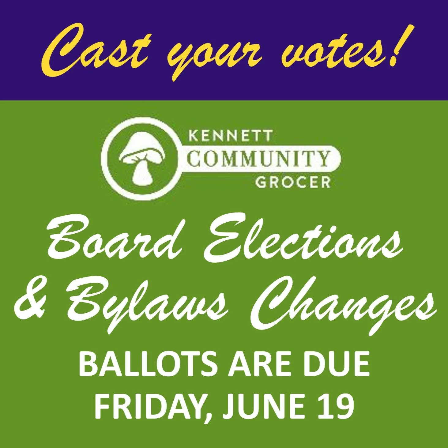 Reminder to Member-Owners: Your ballots are due next week for the 2026 Board election and Bylaws changes!

📬 Check your inbox two emails sent on June 5th &ndash; one from us with some instructions, and the other from the Election Runner platform wit