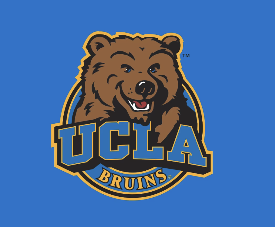 UCLA Bruins logo featuring a smiling bear with blue background and the text 'UCLA Bruins' in blue and yellow.