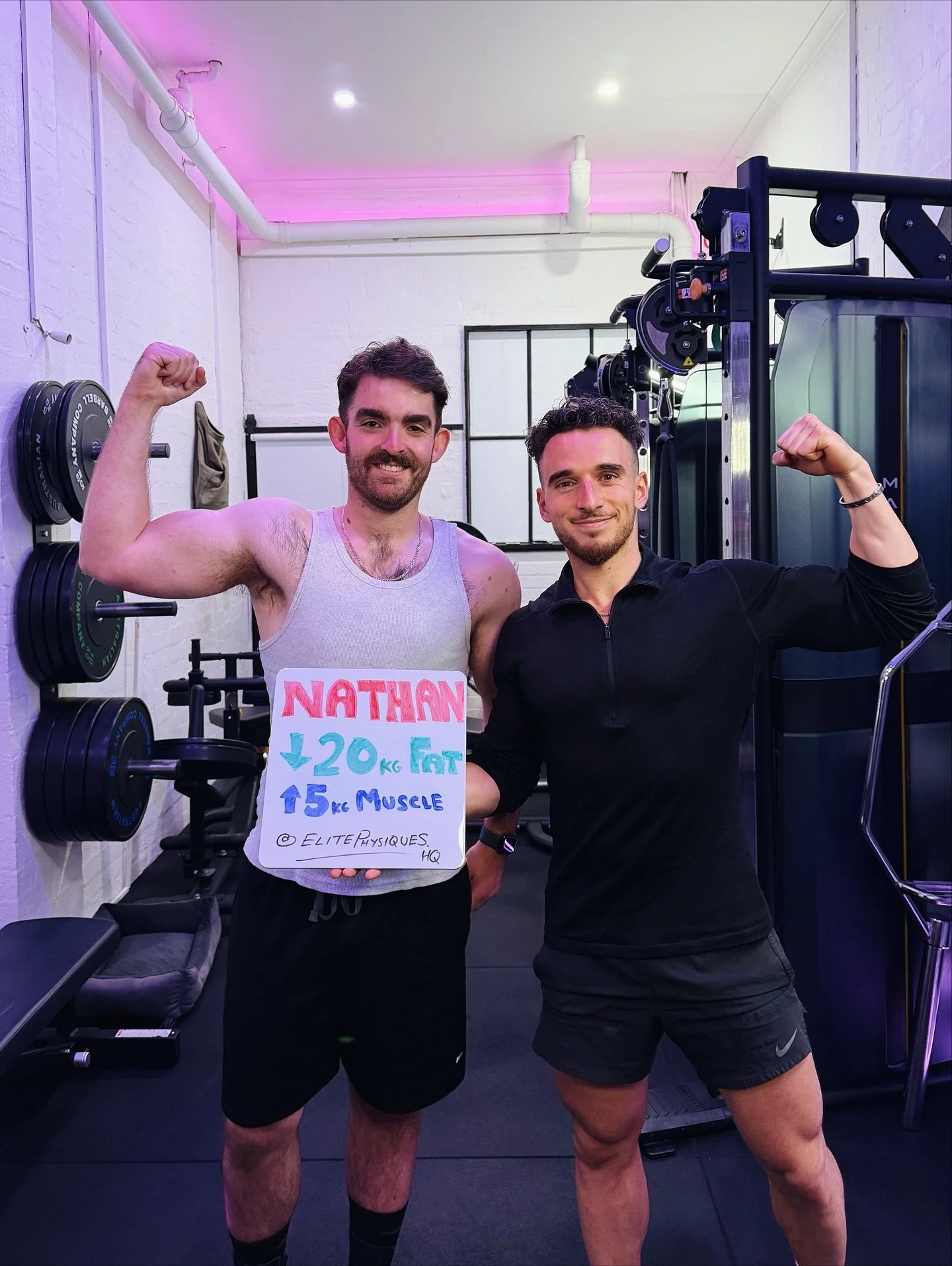 This is Nathan👇(the only client with bigger shoulders than me)

Works in IT, sits most of the day, and has been on and off with training for years.

He wanted to actually see progress this time instead of just spinning his wheels.

We kept it super 