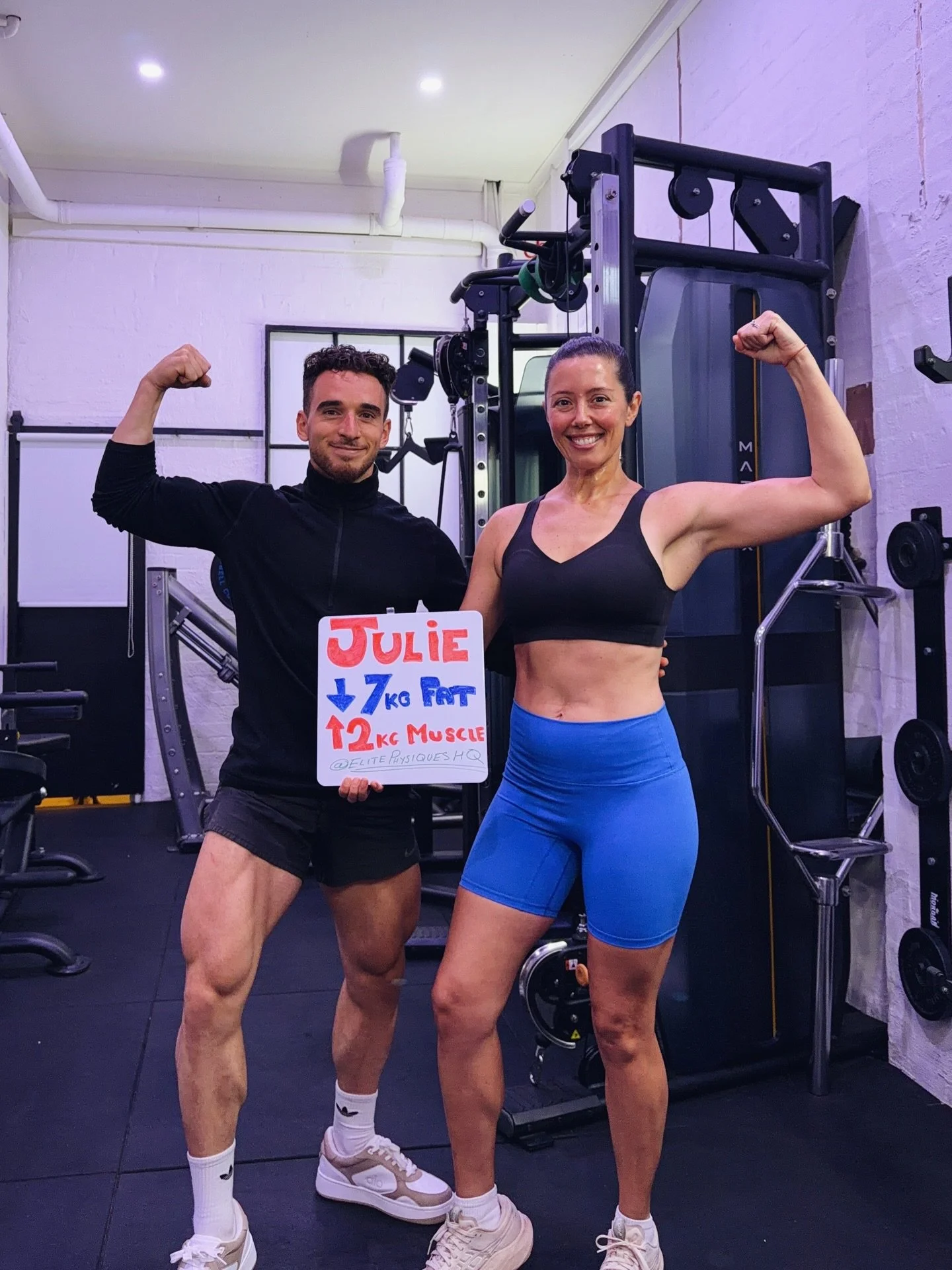 Julie came to us juggling two kids and a full-time job &mdash; convinced she had tried everything to transform her body.

12 weeks later:
&darr; 7kg of fat
&uarr; 2kg of muscle

No crash diets. No 2-hour gym sessions. Just a smart, consistent program