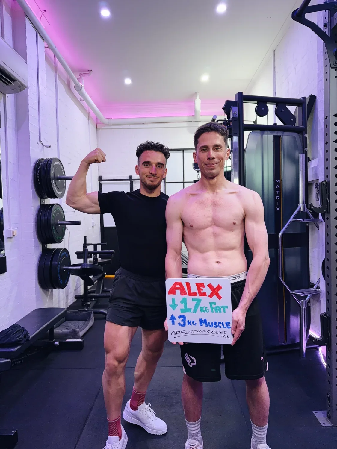 Alex's 17kg fat loss and 3kg muscle gain at Elite Physiques private personal training studio Elwood