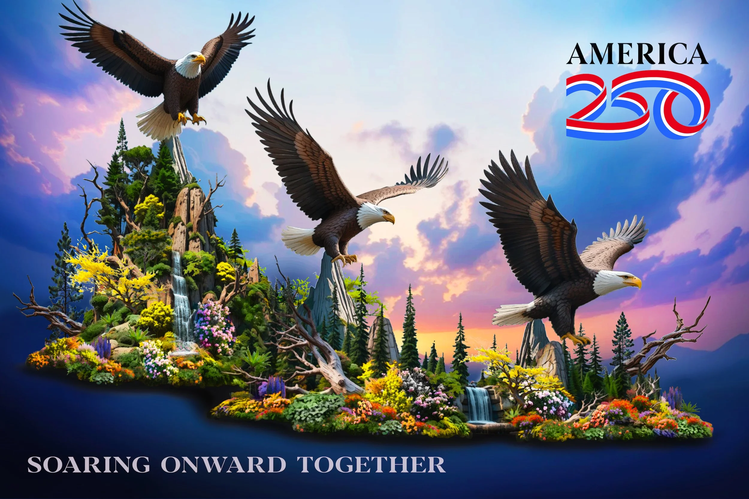 America 250's float in the 2026 Rose Parade designed by Charles T. Meier