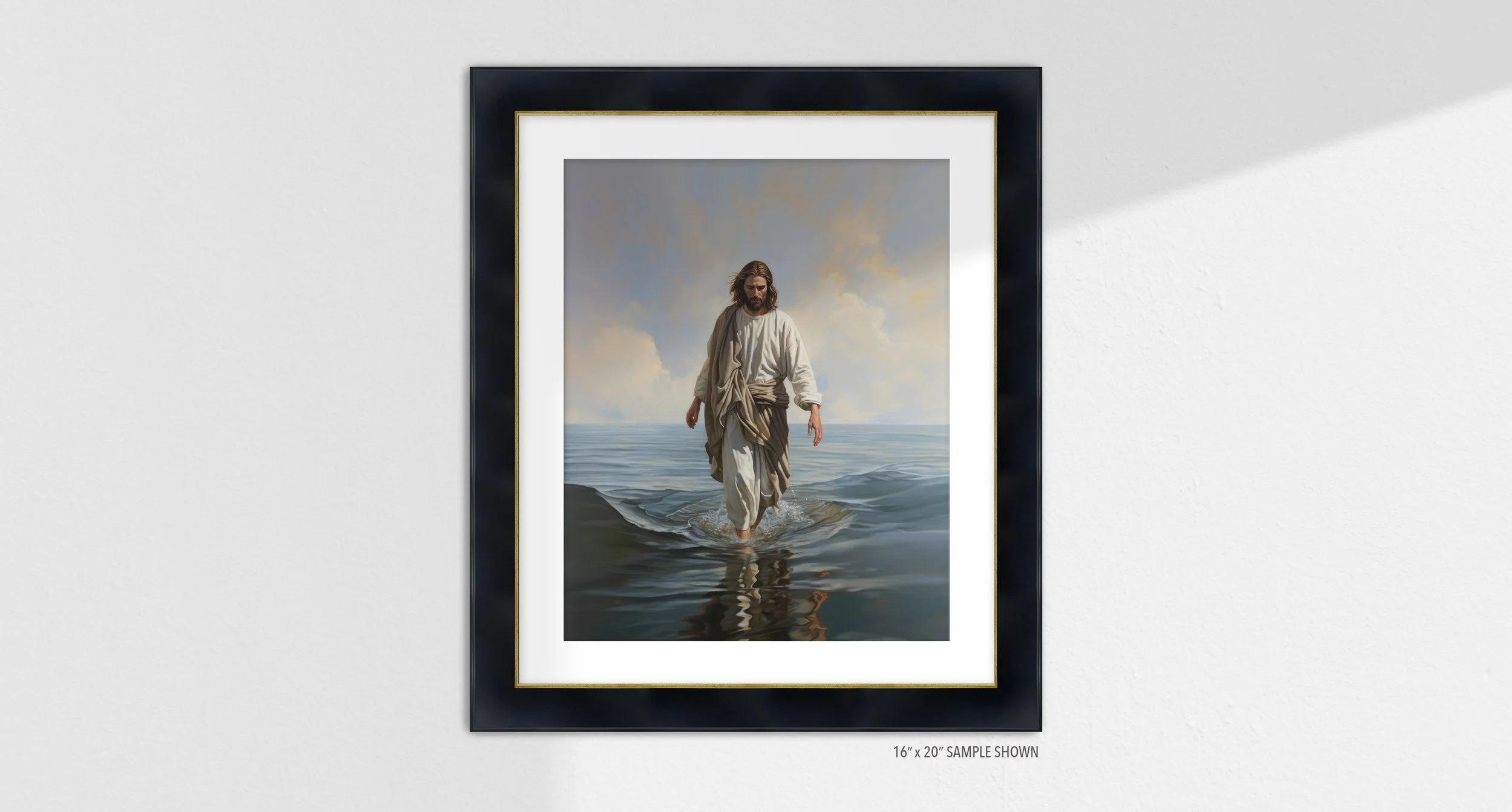 Matilda Pope 1010.P Jesus Walking on Water C-1010.P_07 Portrait Art Print Gallery BlackGold Frame.jpg