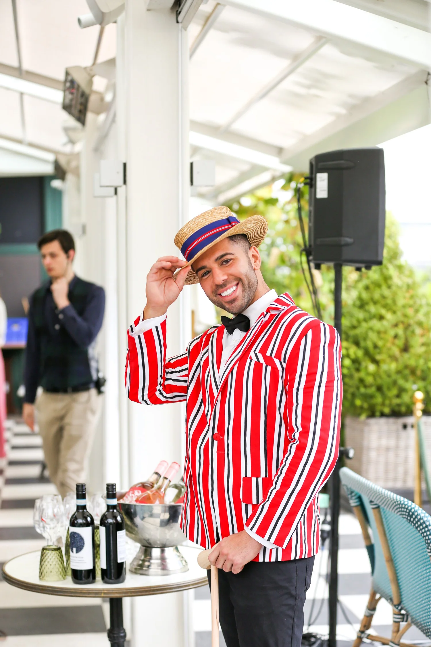 A performer at the Oaks Day party at The Commons
