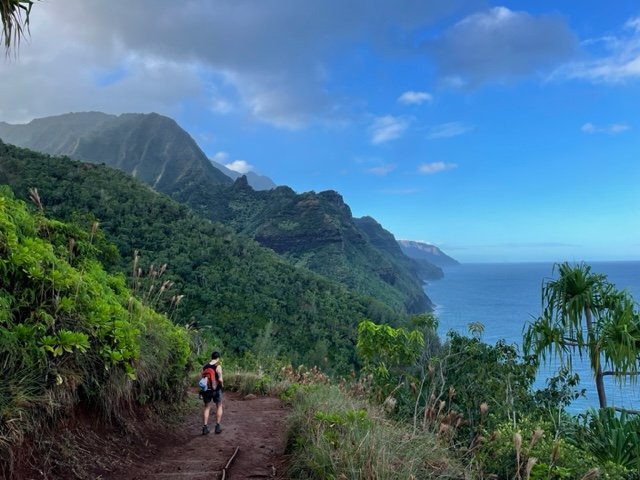Hiking along the Napali Coast in Hawaii