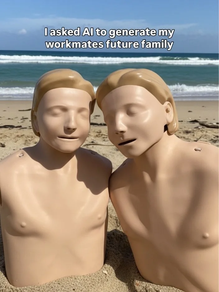 Asked AI to generate my workmates future family.
AI understood the assignment.