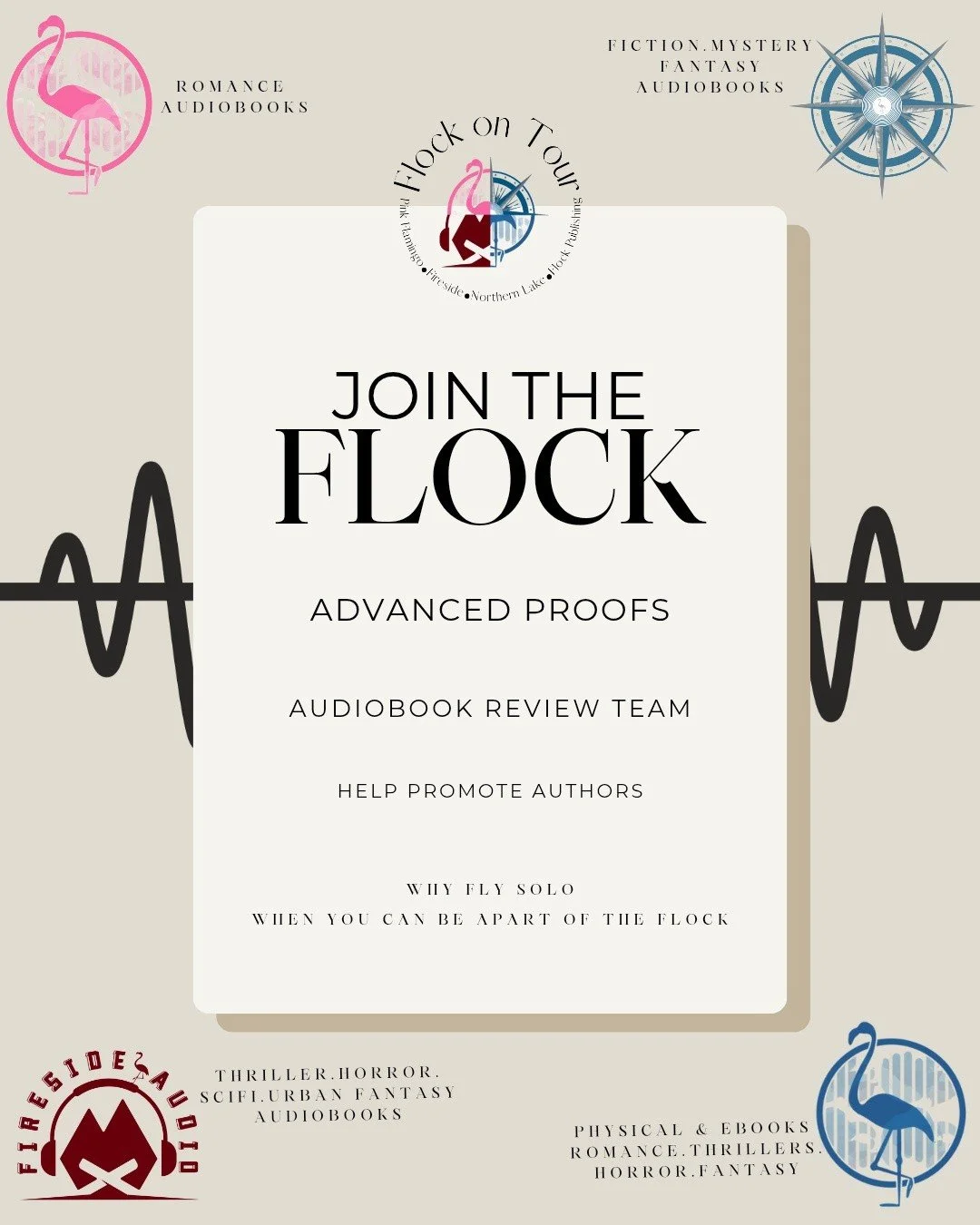Why fly solo when you can be apart of The Flock?

Join Flock on Tour - our promotional tour team.

🦩Promotional Tours
🦩First access to Audiobook Reviews 
🦩Advanced ebook &amp; physical proofs 
🦩Annual Prizes and Giveaways 

Interested? Fill out t