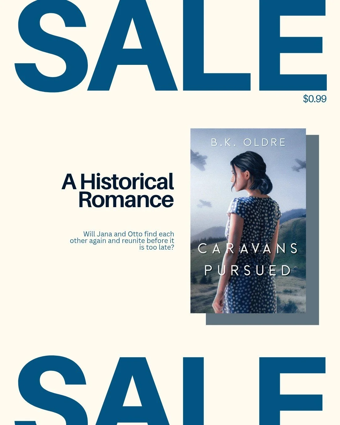 Labor Day Sale - $0.99
Happening all week!

Grab this historical romance now.

Caravans Pursued by BK Oldre

Amazon US: https://amzn.to/4hcLTVO

August 1941, Slovakia. When young Romani woman Jana returns from a mission to find her family missing, sh
