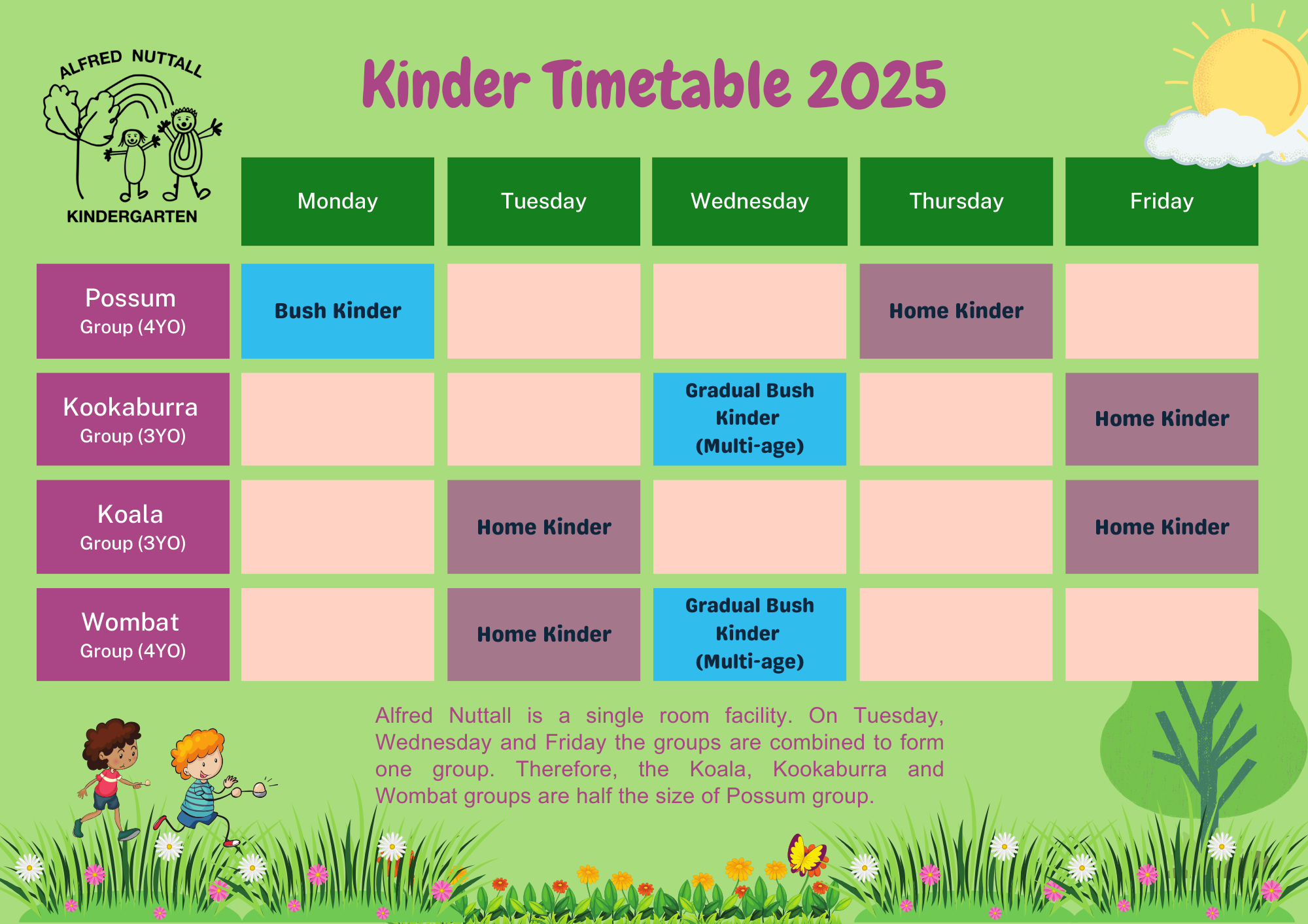 Macg Time Table Timetable & Groups — Alfred Nuttall Memorial Kindergarten