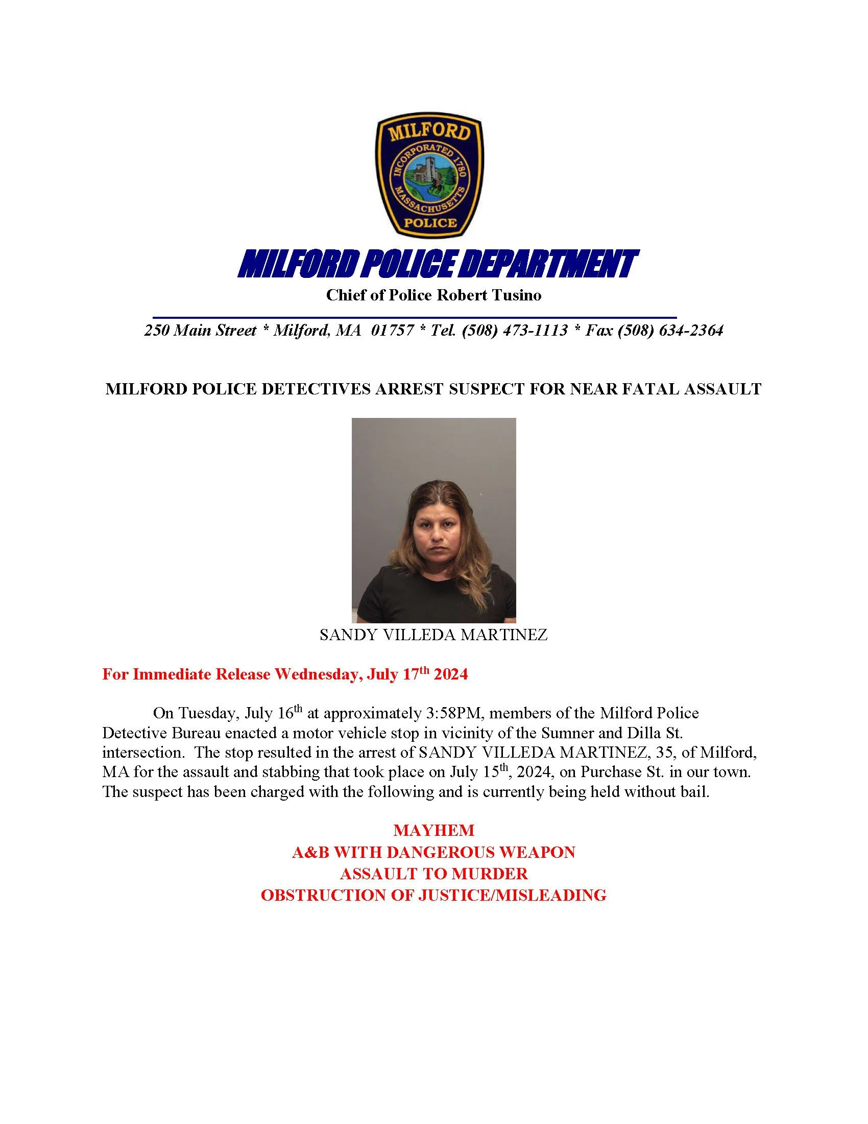 MILFORD POLICE DETECTIVES ARREST SUSPECT FOR NEAR FATAL ASSAULT