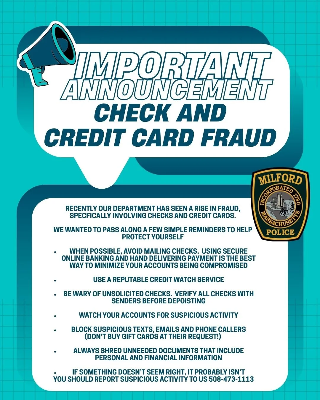 RISE IN CHECK AND CREDIT CARD FRAUD