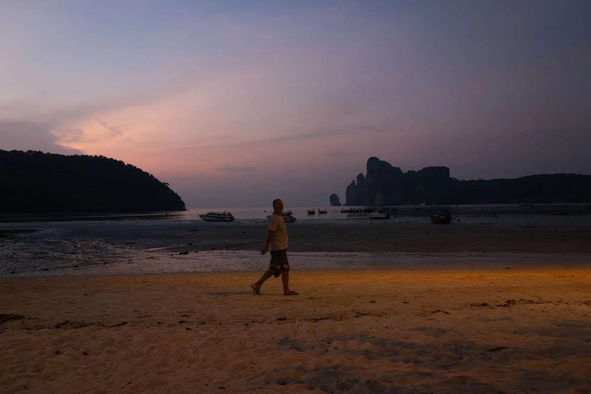 We made it to the island! The sun has set.