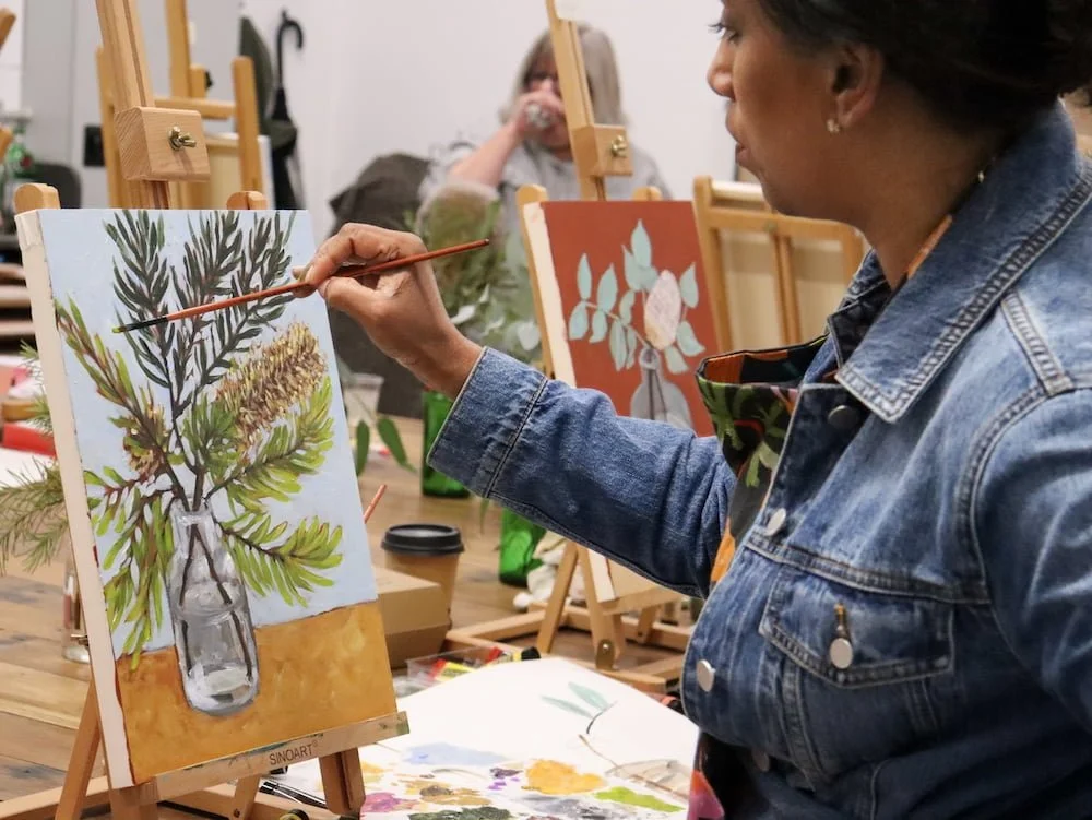 a women in our Botanical Still Life Painting Workshop