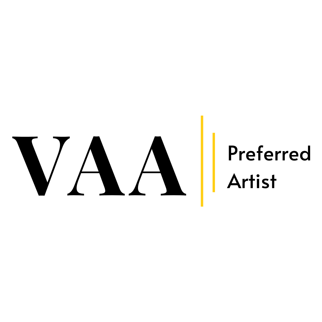 A logo of the Visual Artists Association in black with vertical yellow bars separating the text 'Preferred Artist'