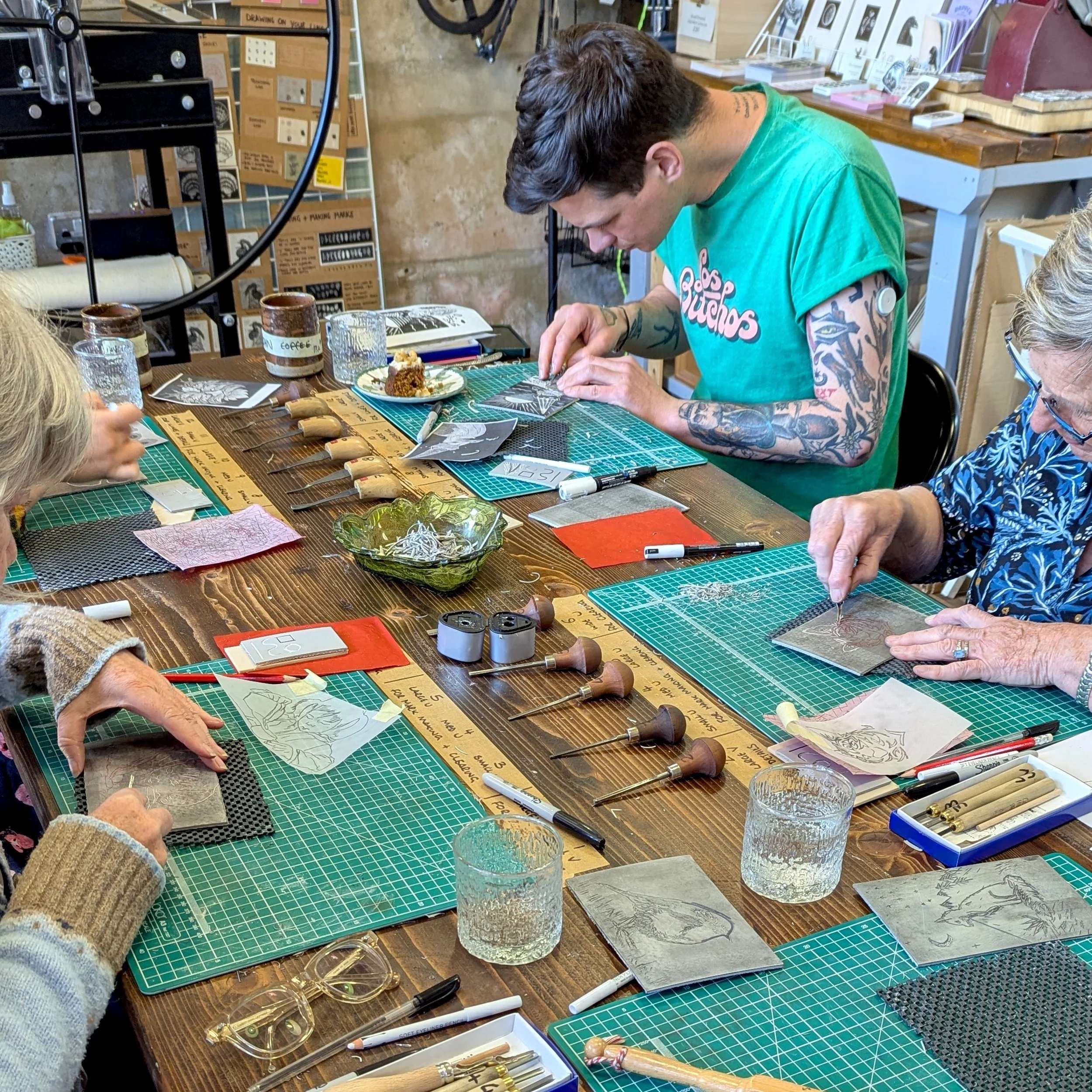 Beginner Friendly Linocut Workshop Print Party Private Booking with Frankie Brown in Portsmouth Hampshire