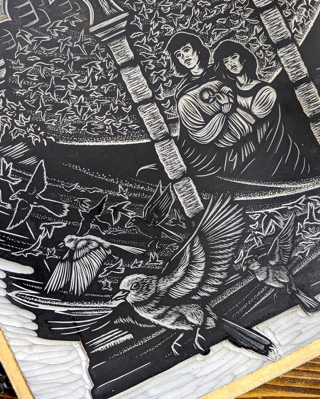 Starting to get a little bit crazy from staring too much at this one! Might need to park it for a wee bit while I work on something else 🥴

#fairytaleillustrator #fairytaleart #brothersgrimm  #brothersgrimmfairytales #linocutprocess