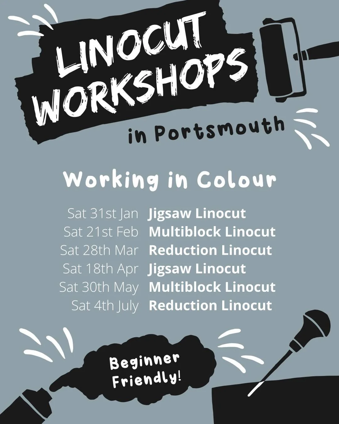 🌟 Linocut Workshop Dates for 2026! 🌟

I've added lots of new workshops dates for the next year! I'm hosting my usual short-form workshops; Introduction, Jigsaw, Multiblock and Reduction.

They've been very popular this year! There will be another m