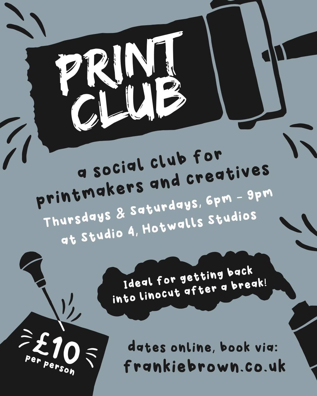 Print Club is now on Thursdays and Saturdays!

If you struggle to get your printmaking gear out at home, come make use of mine! During the session, you have access to my tools and printing presses. I'll be your personal print technician for the eveni