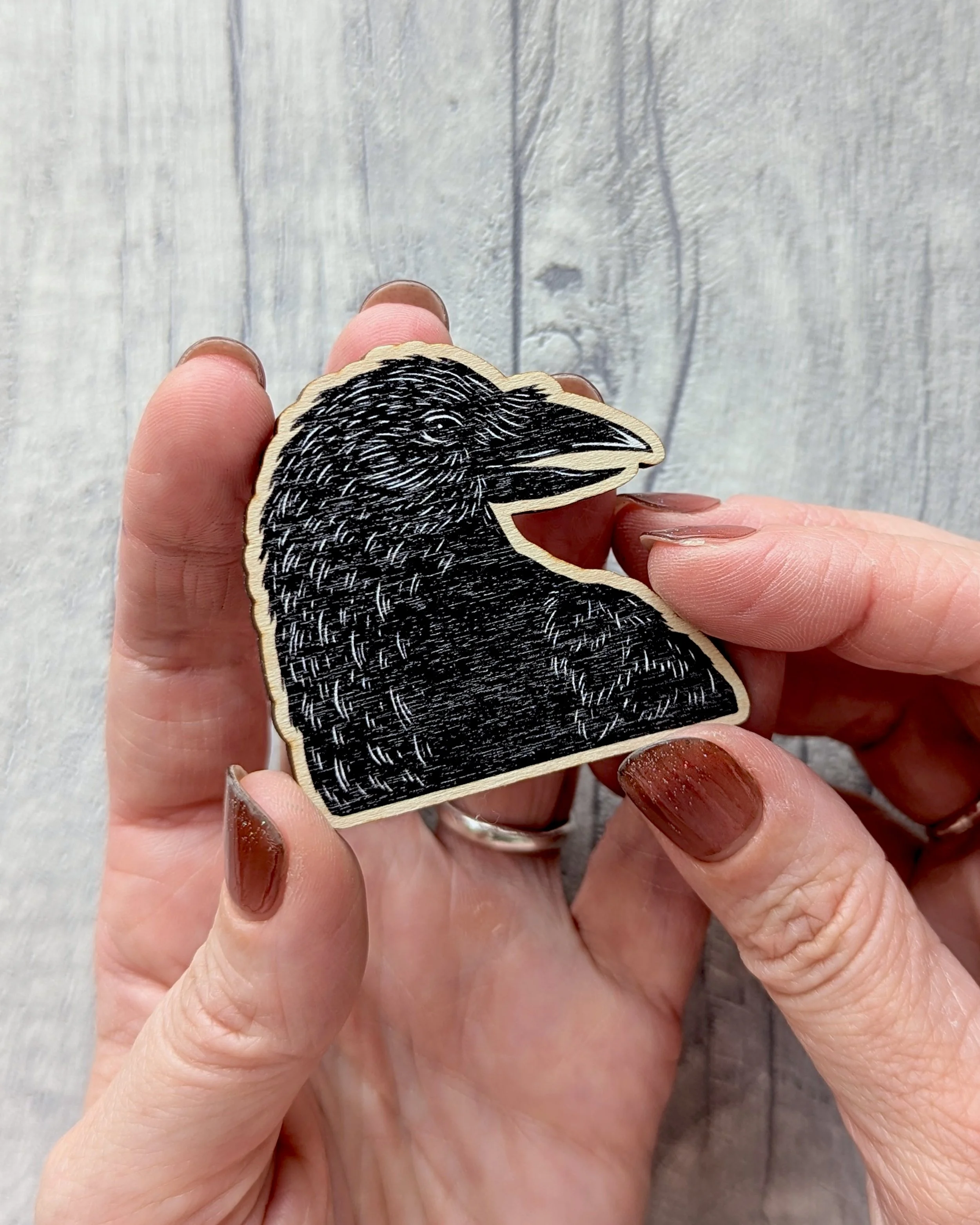 Frankie-Brown-Pin-Badge-Wooden-Crow-Bird-02.jpg